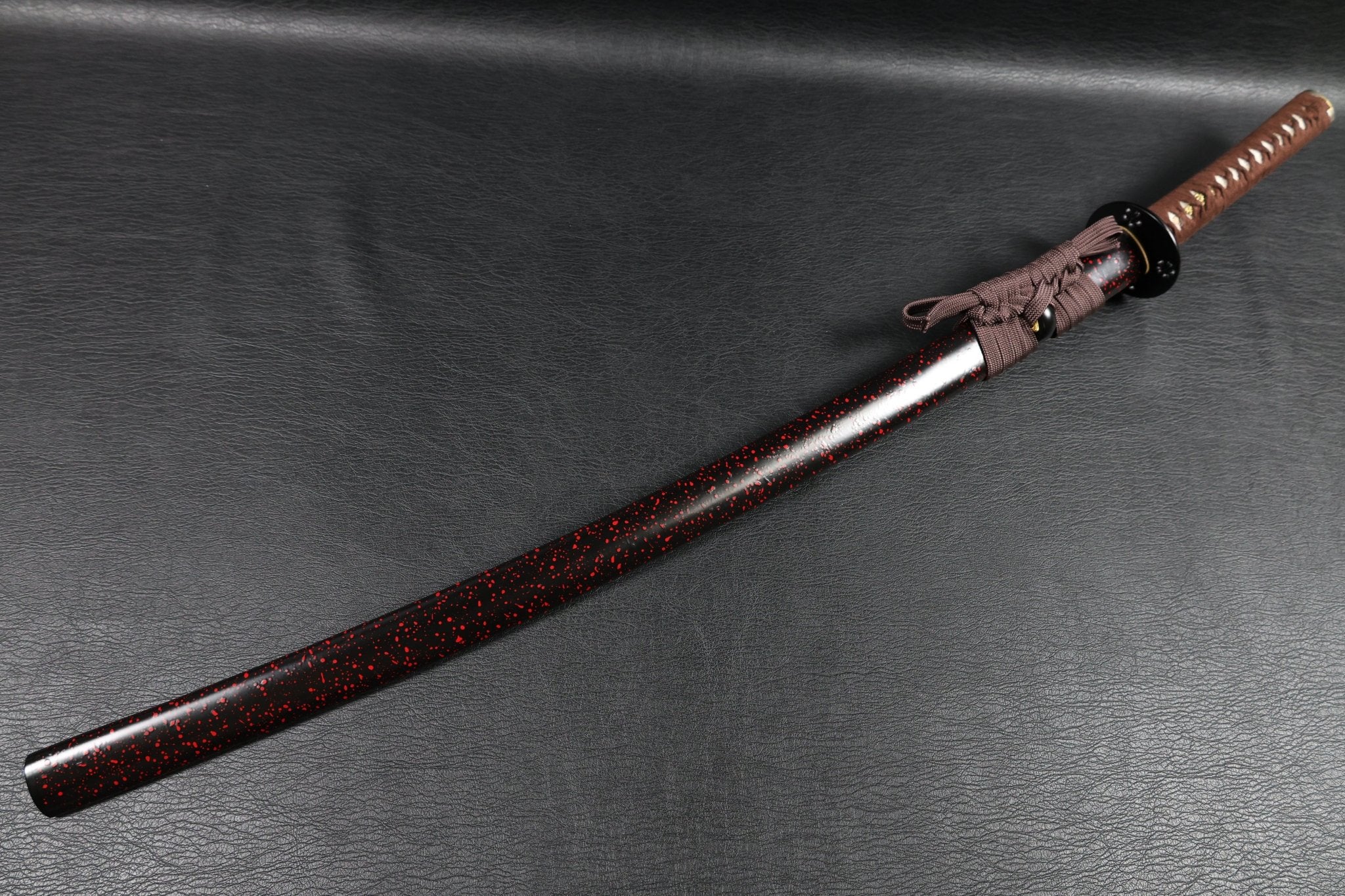 Katana DarkVine T10 Clay Tempered Blade with Black Red Speckled Saya | KSA Huo | KSA Katana For Sale 2026
