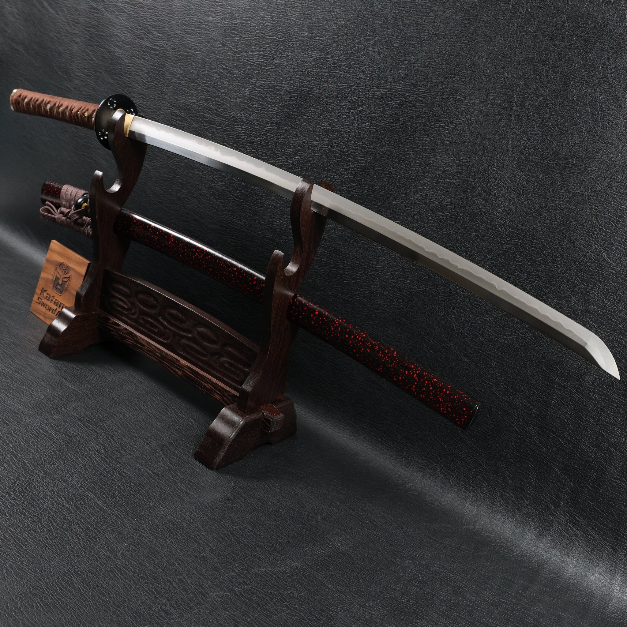 Katana DarkVine T10 Clay Tempered Blade with Black Red Speckled Saya | KSA Huo | KatanaSwordArt Katana For Sale 2026