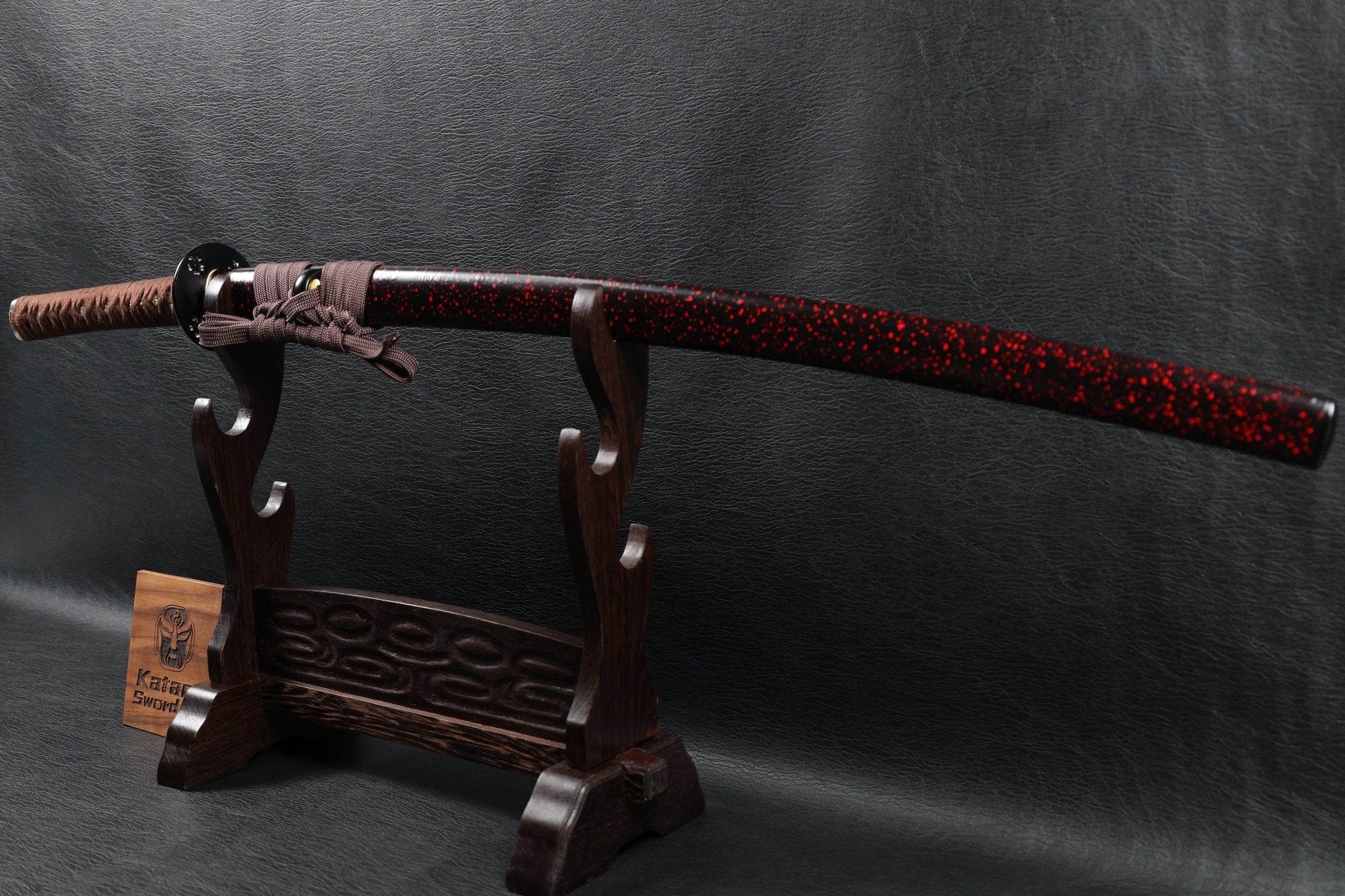 Katana DarkVine T10 Clay Tempered Blade with Black Red Speckled Saya | KSA Huo | KSA Katana For Sale 2026
