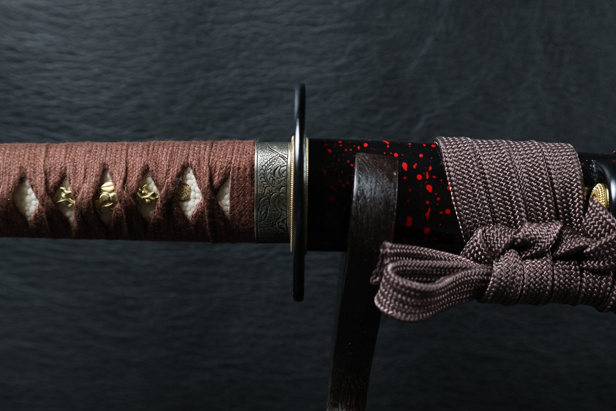 Katana DarkVine T10 Clay Tempered Blade with Black Red Speckled Saya | KSA Huo | KSA Katana For Sale 2026