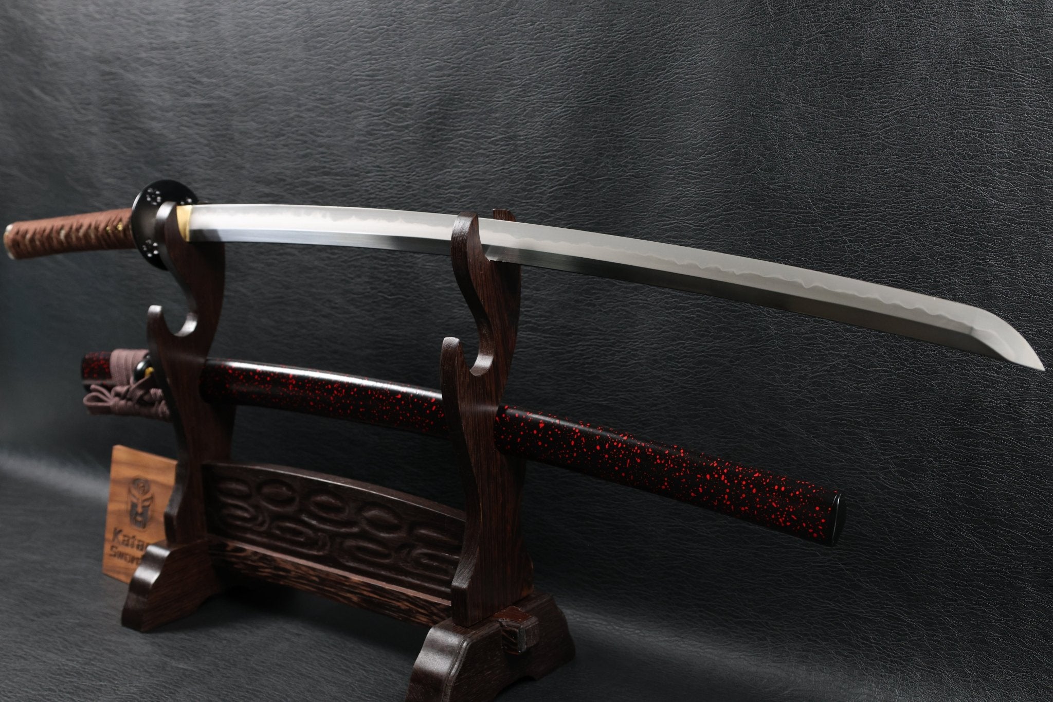 Katana DarkVine T10 Clay Tempered Blade with Black Red Speckled Saya | KSA Huo | KSA Katana For Sale 2026