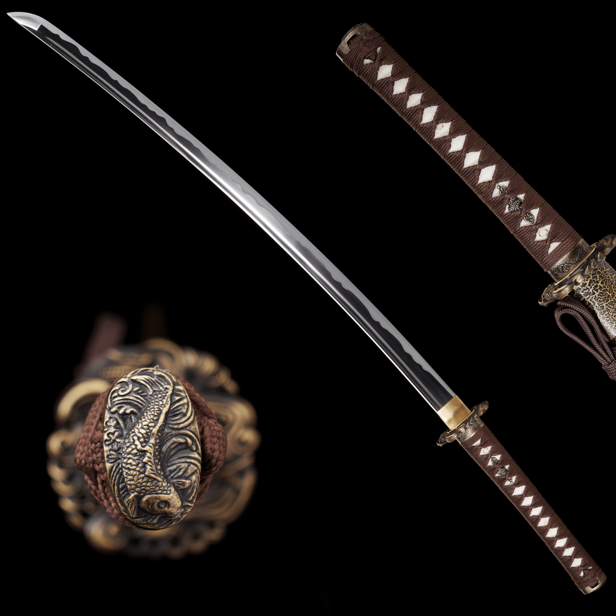 Katana Koi Surge Black and Gold Lacquered Saya Genuine Rayskin 鲤波 | KatanaSwordArt Katana For Sale 2025