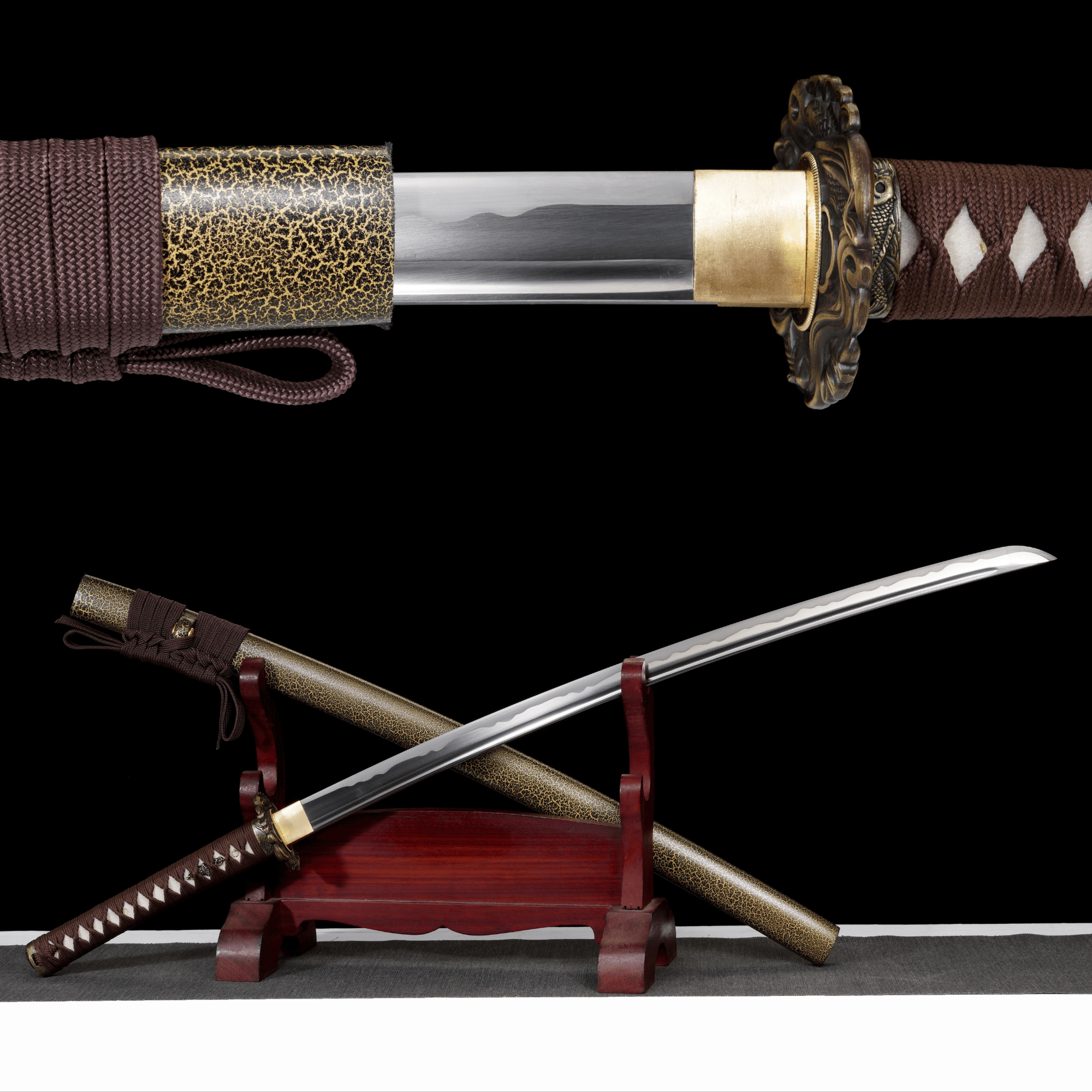 Katana Koi Surge Black and Gold Lacquered Saya Genuine Rayskin 鲤波 | KatanaSwordArt Katana For Sale 2025