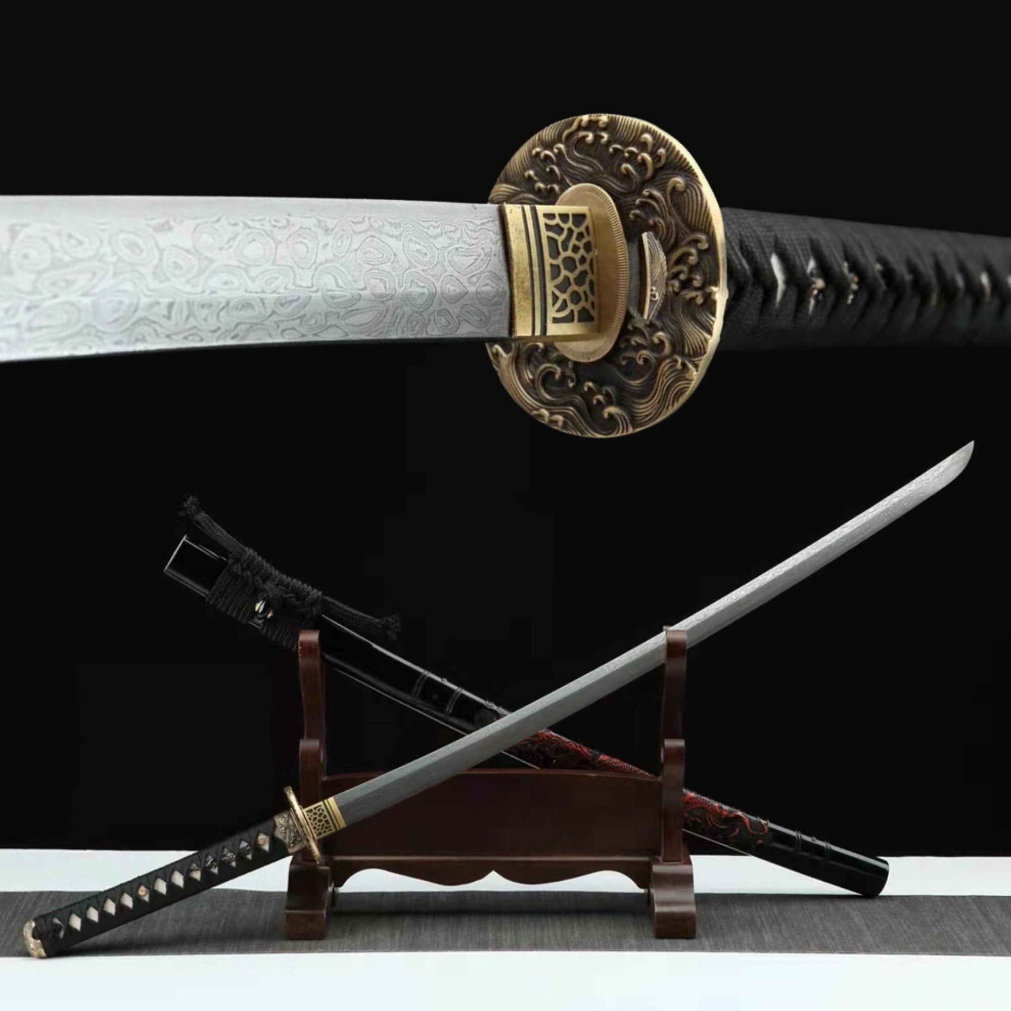 Katana Longlin Damascus Folded Dragon Sculpture Saya 龍鱗 | KatanaSwordArt Katana For Sale 2025