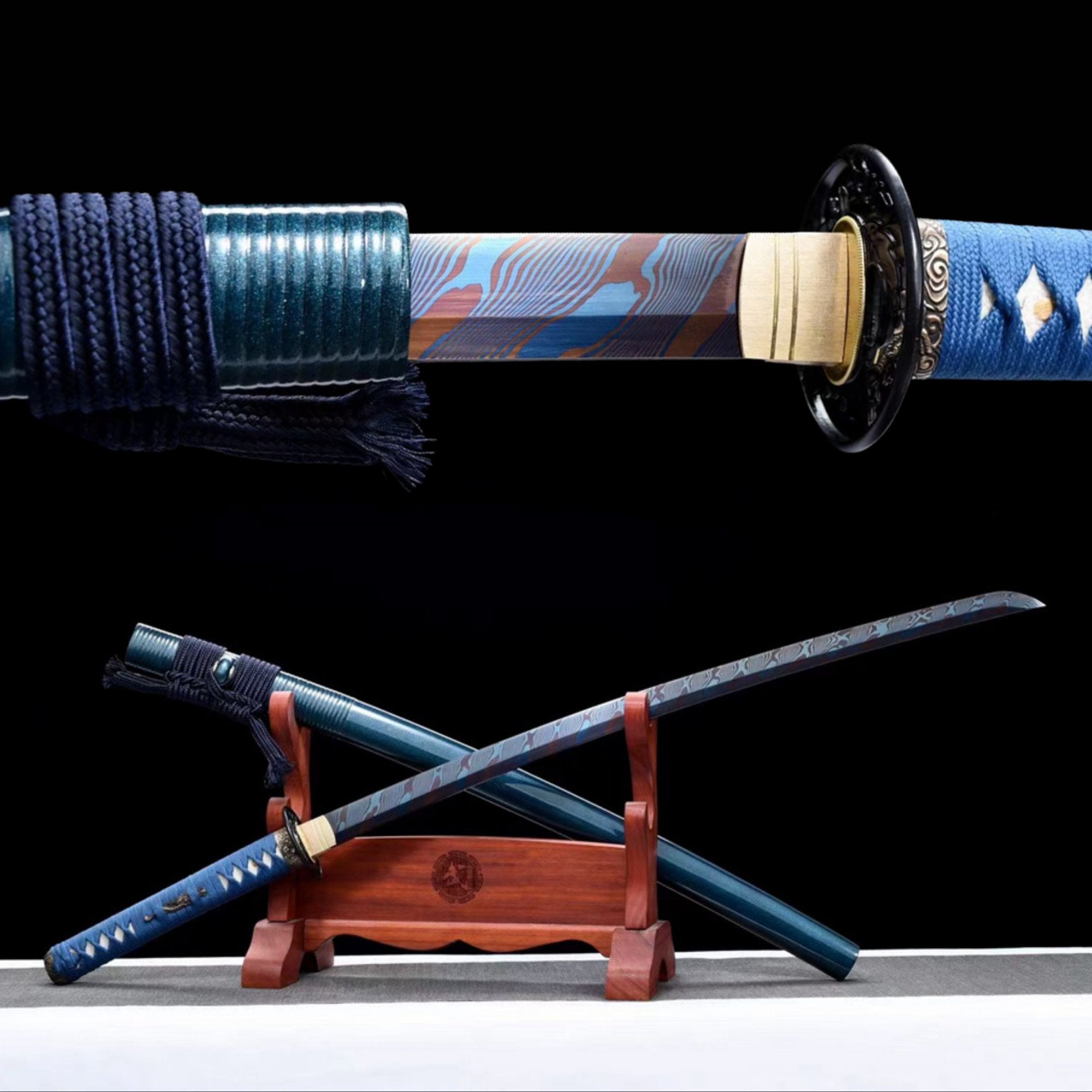 Katana Maple Leaf Damascus Folded Blue Blade 楓葉 | KatanaSwordArt Katana For Sale 2025