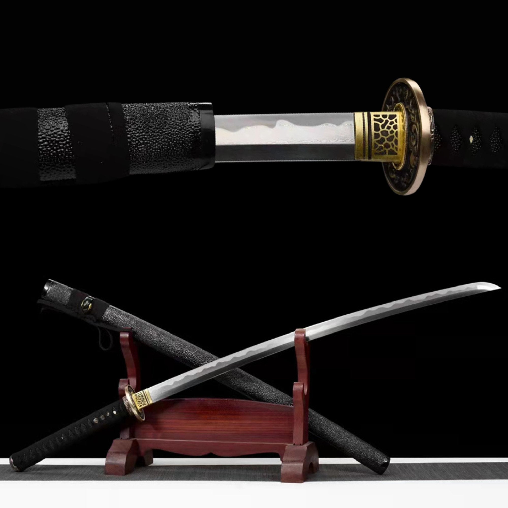 Katana Mosasaurus Damascus Folded Black Saya 滄龍 | KatanaSwordArt Katana For Sale 2025