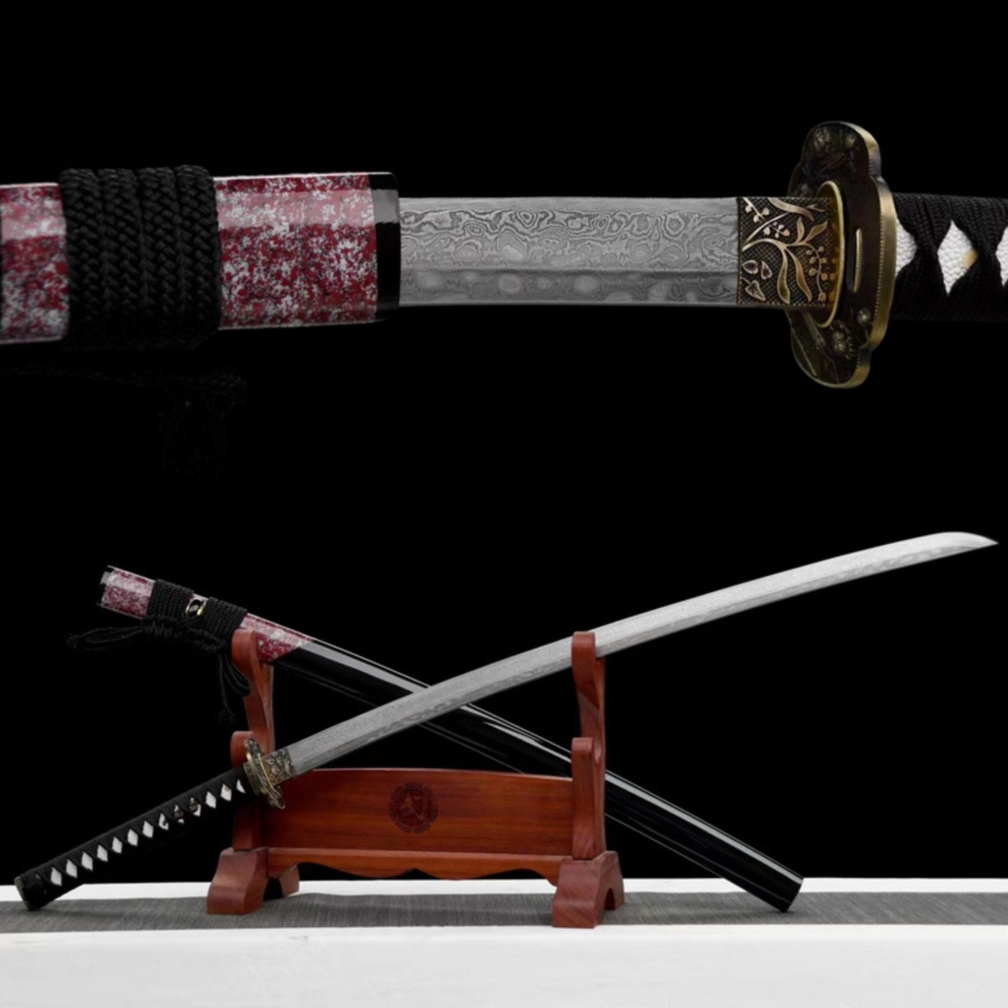 Katana Peony Damascus Folded Steel Black Saya 牡丹 | KatanaSwordArt Katana For Sale 2025