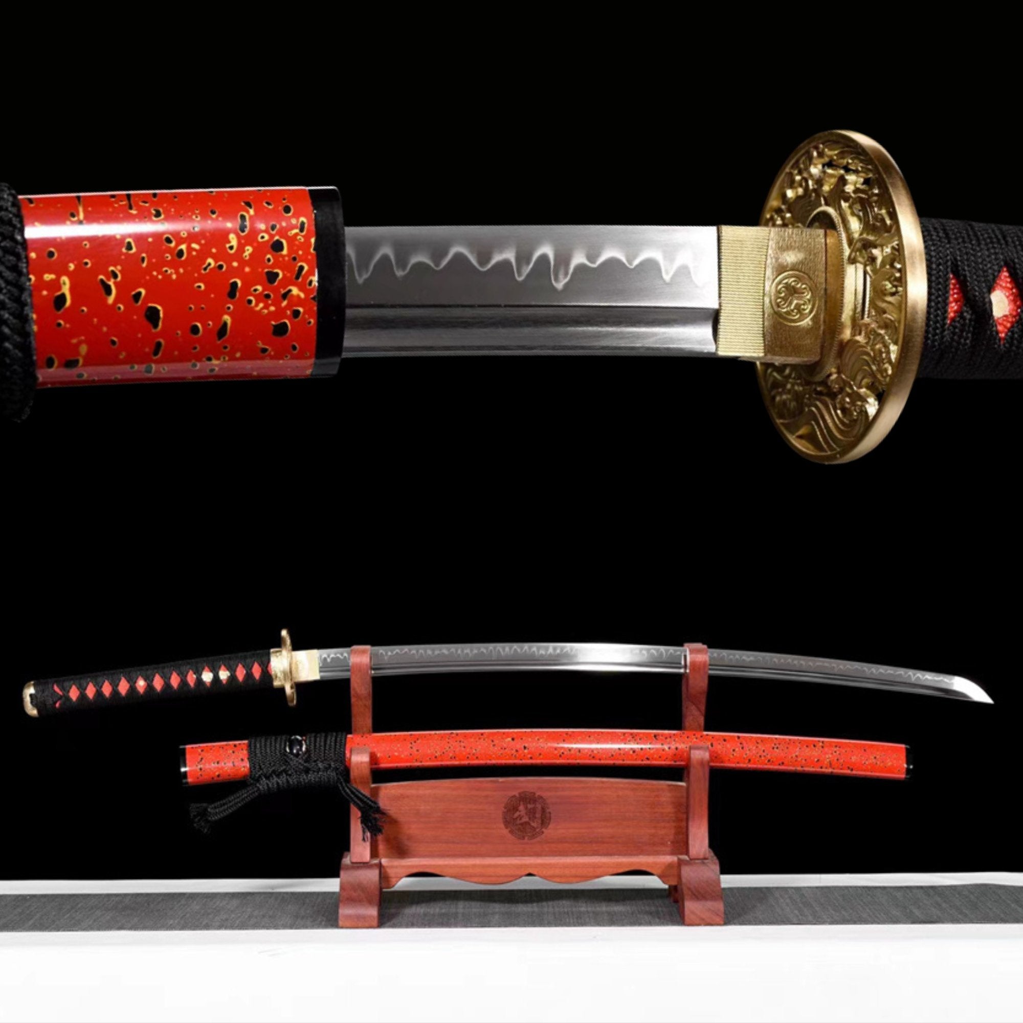 Katana Red Damask T10 Clay Tempered Red Saya 紅綾 | KatanaSwordArt Katana For Sale 2025
