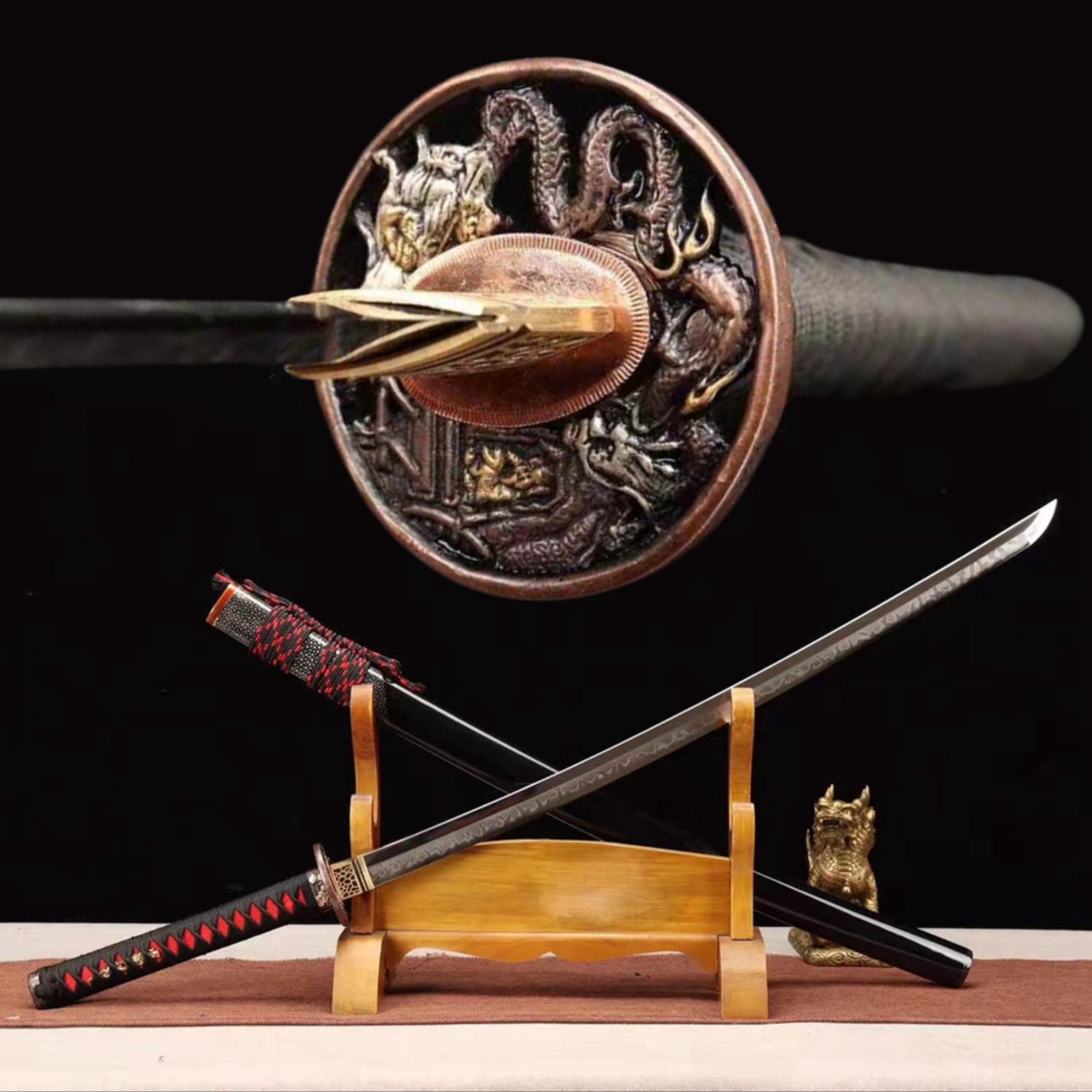 Australia Katana Spear Dragon T10 Clay Tempered Black Saya 長槍