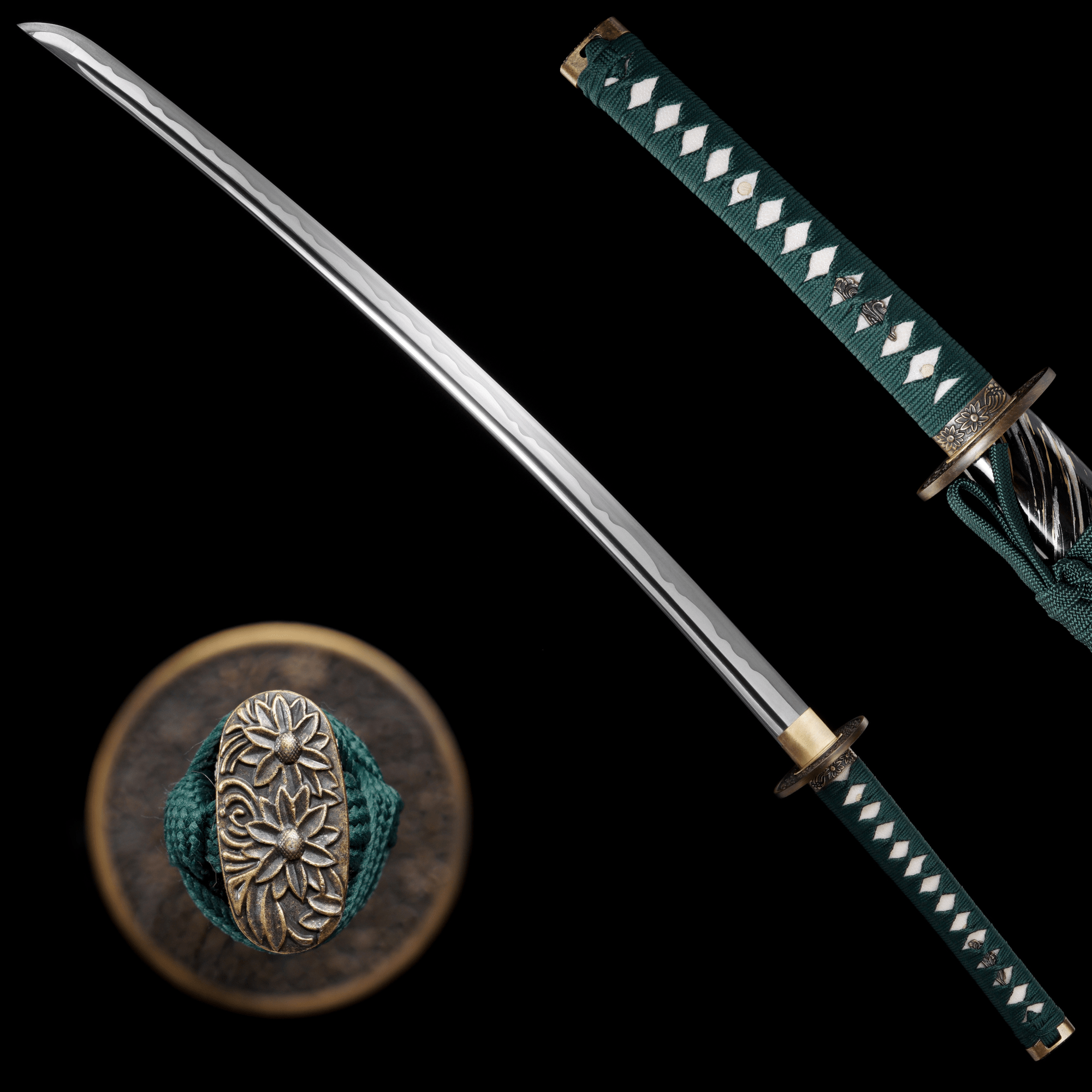 Katana Verdant Vines Black Brushstroke Saya Genuine Rayskin 翠唐草 | KatanaSwordArt Katana For Sale 2025