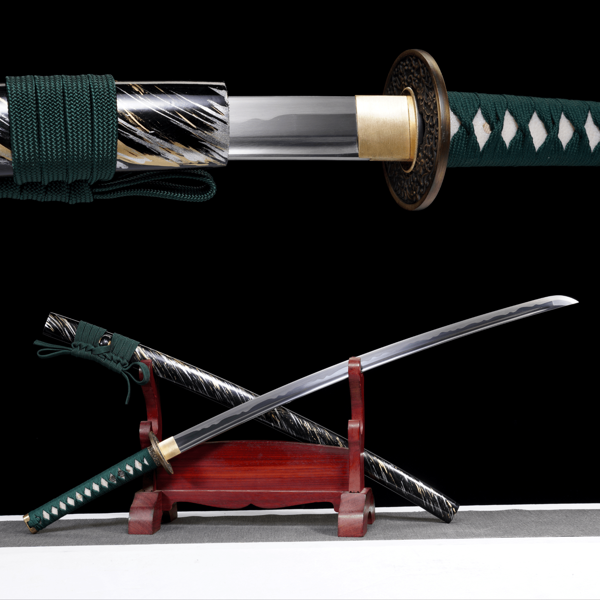 Katana Verdant Vines Black Brushstroke Saya Genuine Rayskin 翠唐草 | KatanaSwordArt Katana For Sale 2025