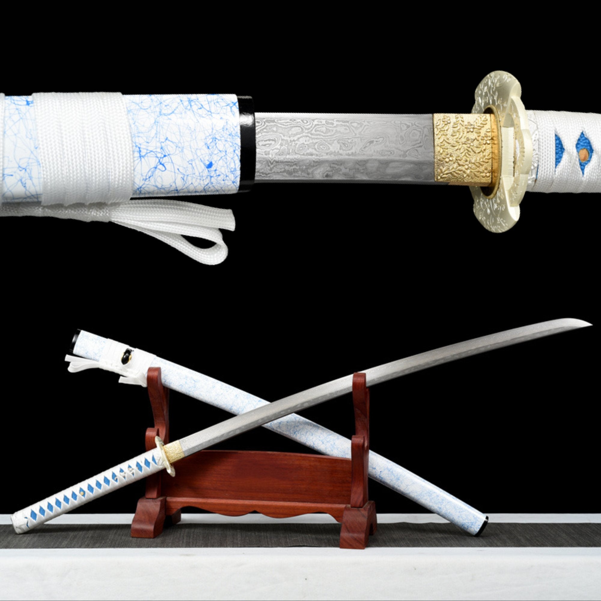 Katana White Damask Damascus Folded Steel White Saya 白綾 | KatanaSwordArt Katana For Sale 2025