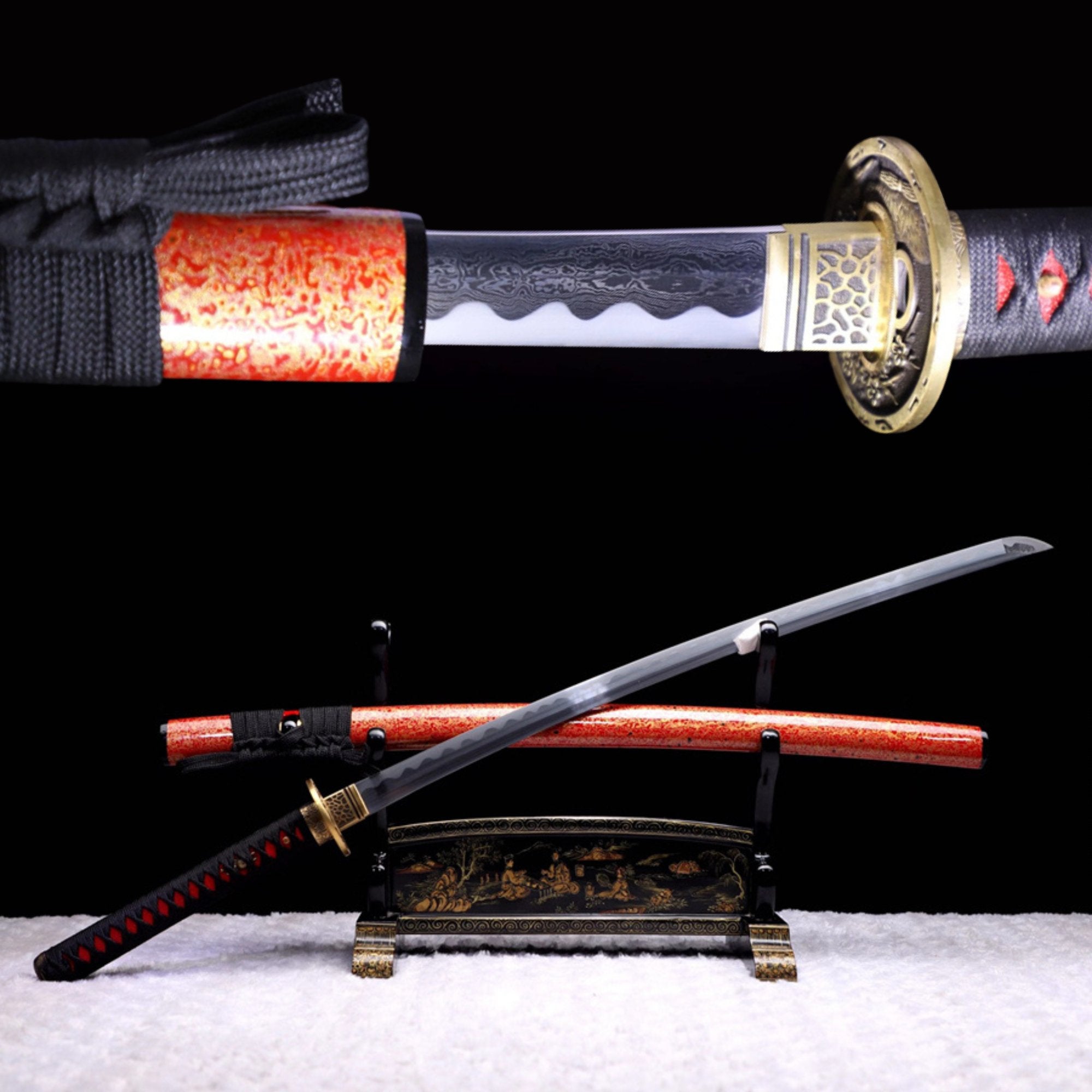 Katana Yuanqie Damascus Folded Orange Saya 沅切 | KatanaSwordArt Katana For Sale 2025