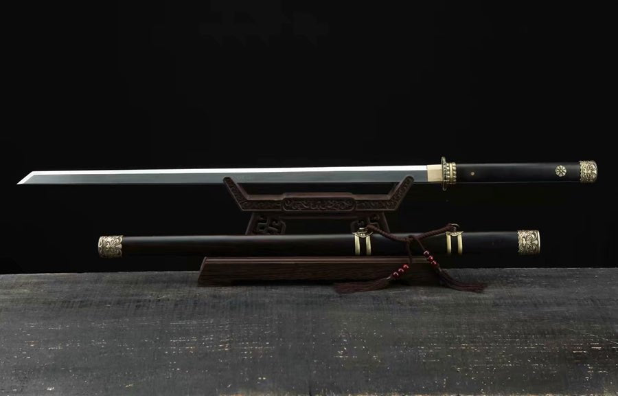 Tang Dao Black Dragon Damascus Folded Clay Tempered Ebony Wood Scabbard 黑螭龍 | KatanaSwordArt Dao For Sale