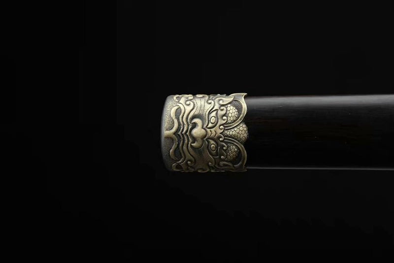 Tang Dao Black Dragon Damascus Folded Clay Tempered Ebony Wood Scabbard 黑螭龍 For Sale | KatanaSwordArt Japanese Katana