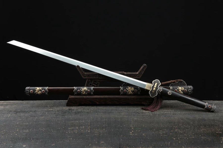 Tang Dao Black Kylin Damascus Folded Clay Tempered Ebony Wood Scabbard 黑麒麟 | KatanaSwordArt Dao For Sale