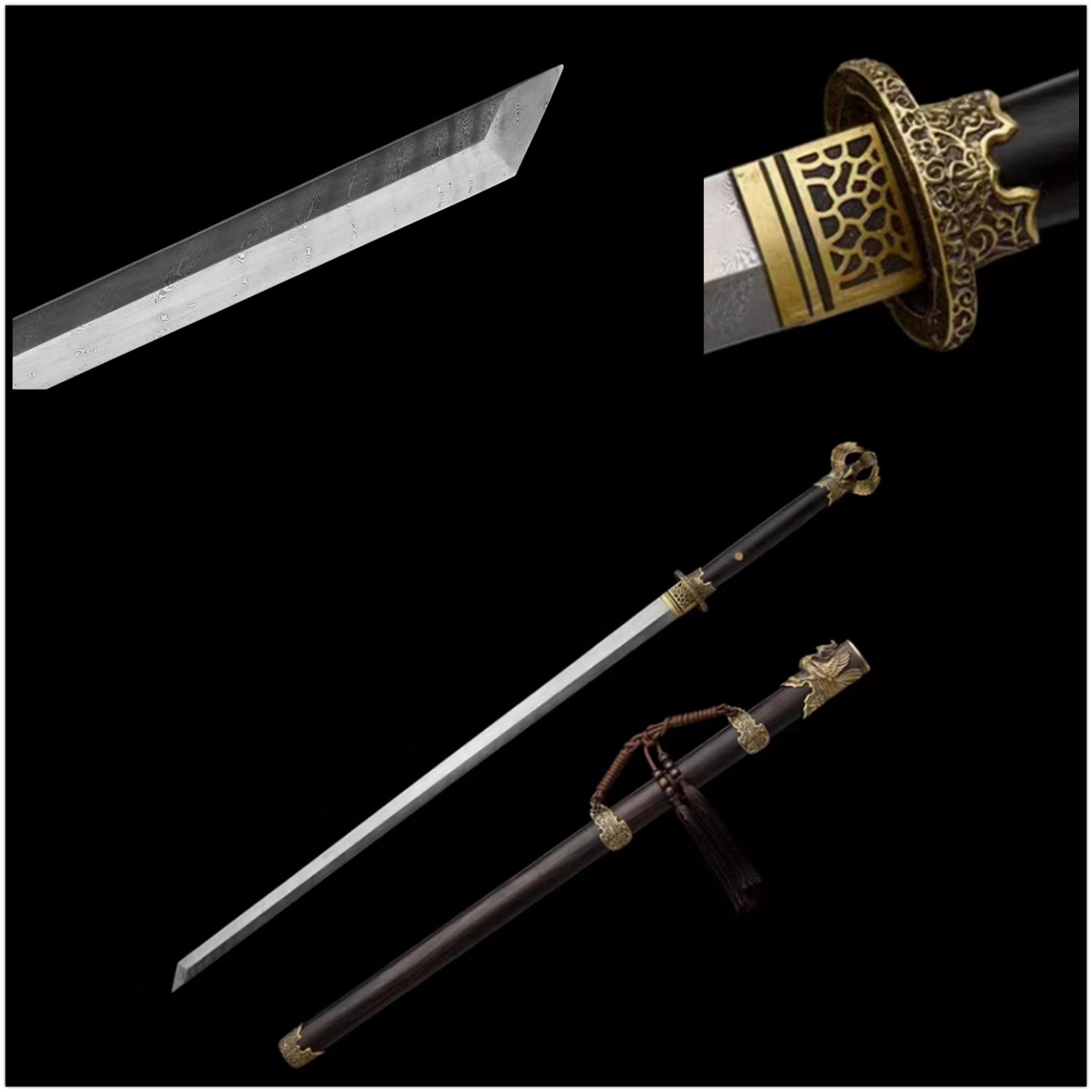 Tang Dao Daxia Damascus Folded Ebony Wood Scabbard 大夏 | KatanaSwordArt Dao For Sale