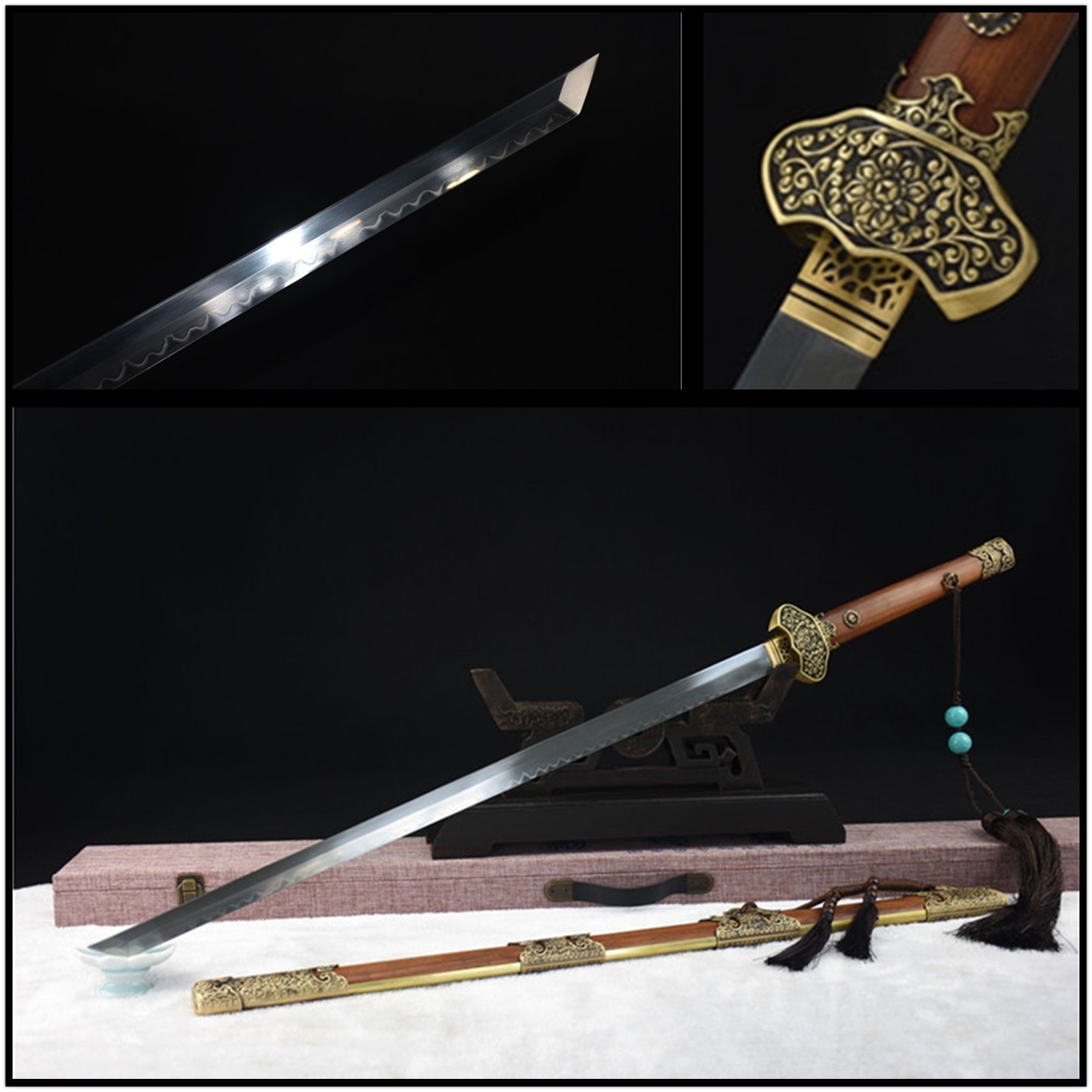 Tang Dao Gold Peony T10 Clay Tempered Rosewood Scabbard 金牡丹 | KatanaSwordArt Dao For Sale