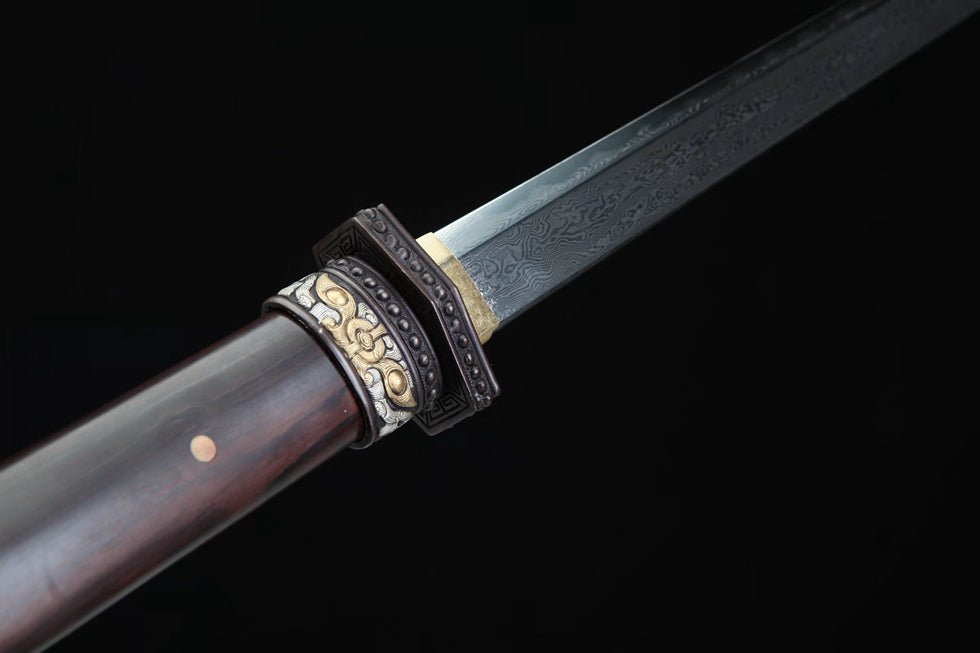 Tang Dao Han General Damascus Folded Clay Tempered Ebony Wood Scabbard 將軍 | KatanaSwordArt Dao For Sale