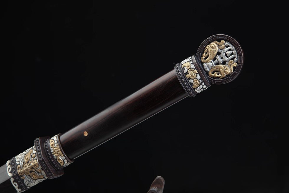 Tang Dao Han General Damascus Folded Clay Tempered Ebony Wood Scabbard 將軍 | KatanaSwordArt Dao For Sale