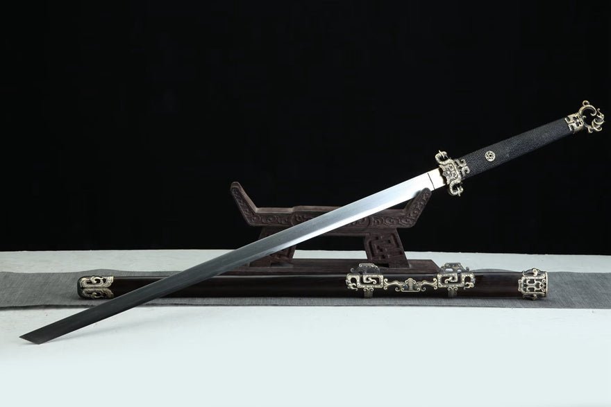 Tang Dao Panlong Damascus Folded Clay Tempered Ebony Wood Scabbard 蟠龍 | KatanaSwordArt Dao For Sale