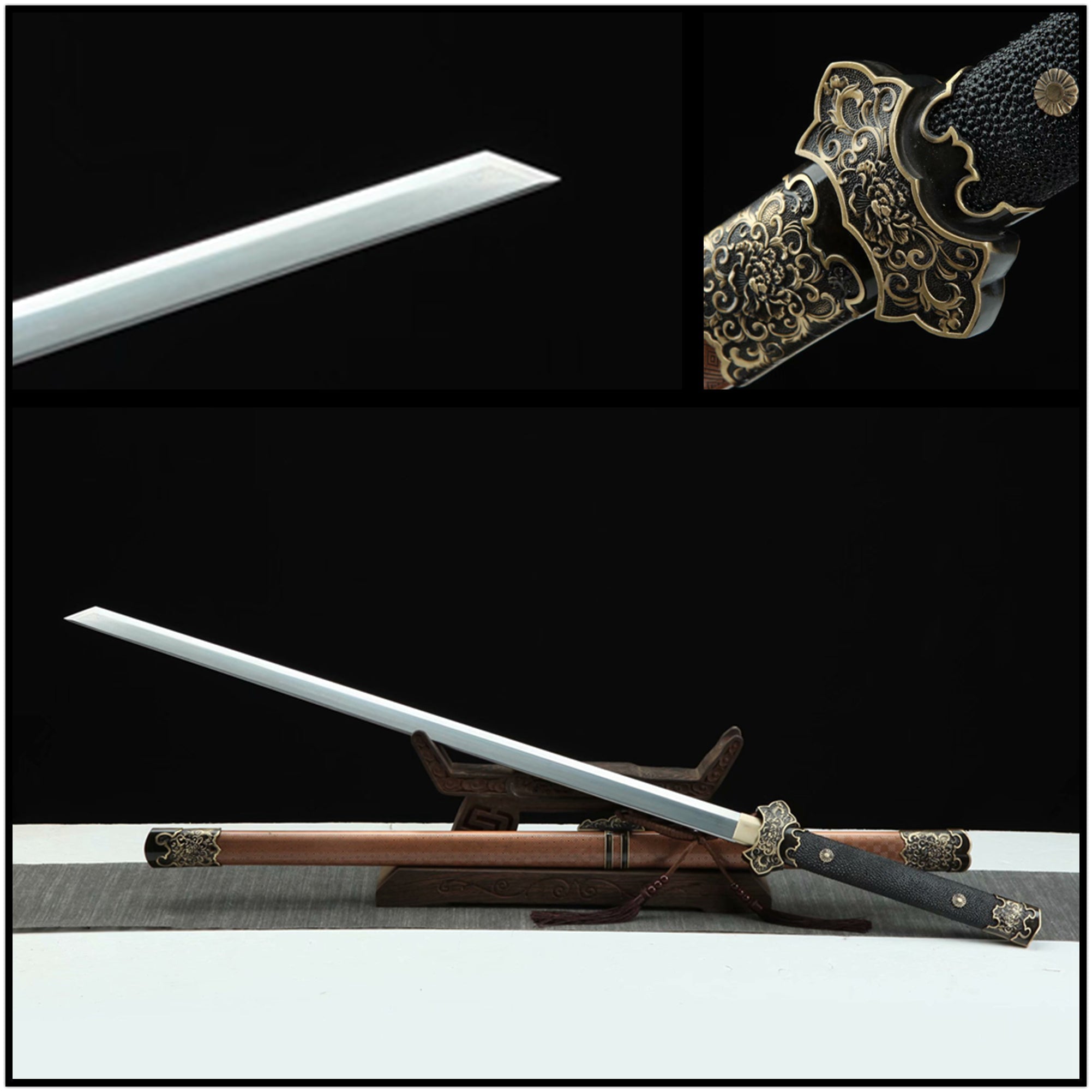 Tang Dao Qingguo Damascus Folded Clay Tempered Brass Scabbard 傾國 | KatanaSwordArt Dao For Sale