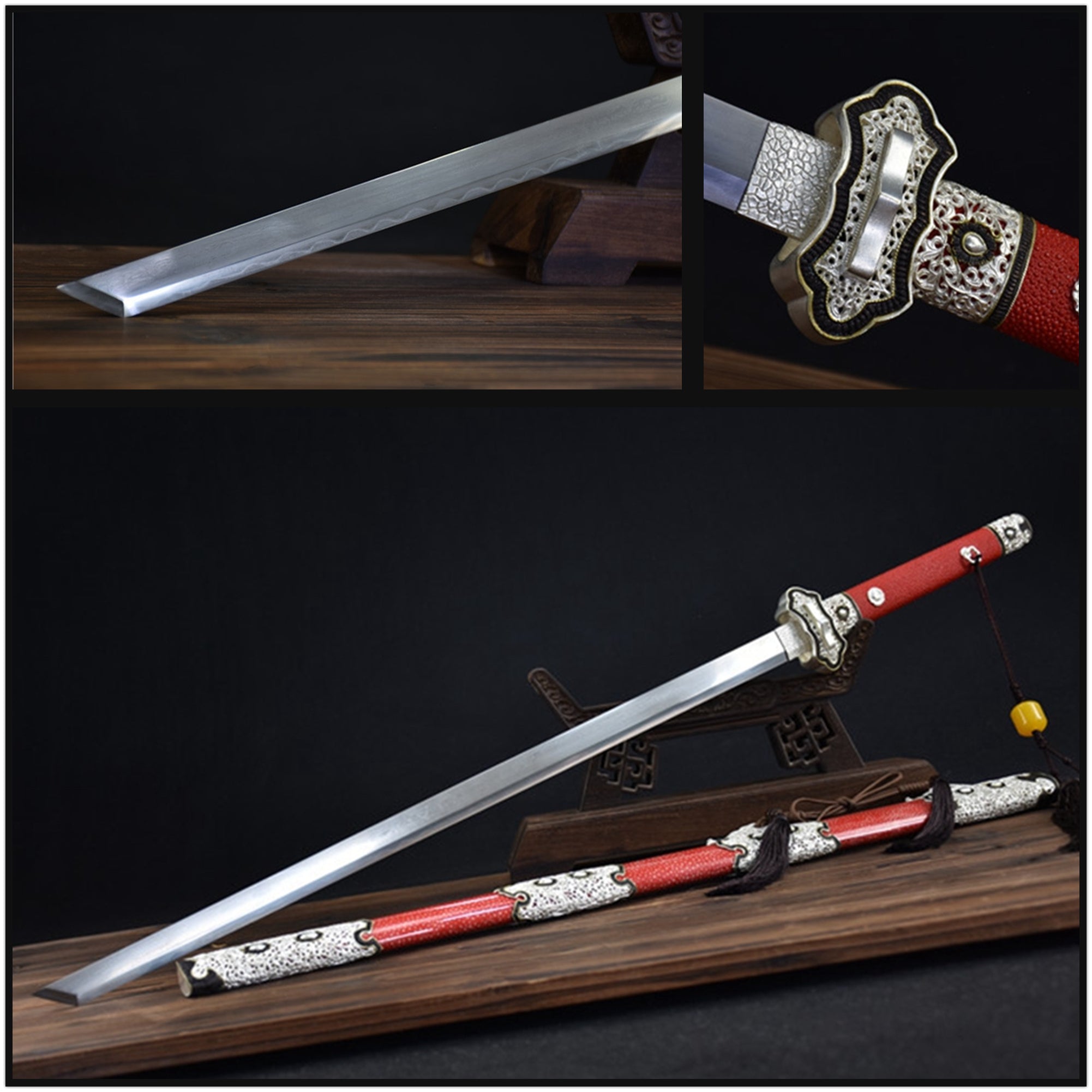 Tang Dao Royal Guard Damascus Folded Clay Tempered Red Ray Skin Scabbard 守衛 | KatanaSwordArt Dao For Sale
