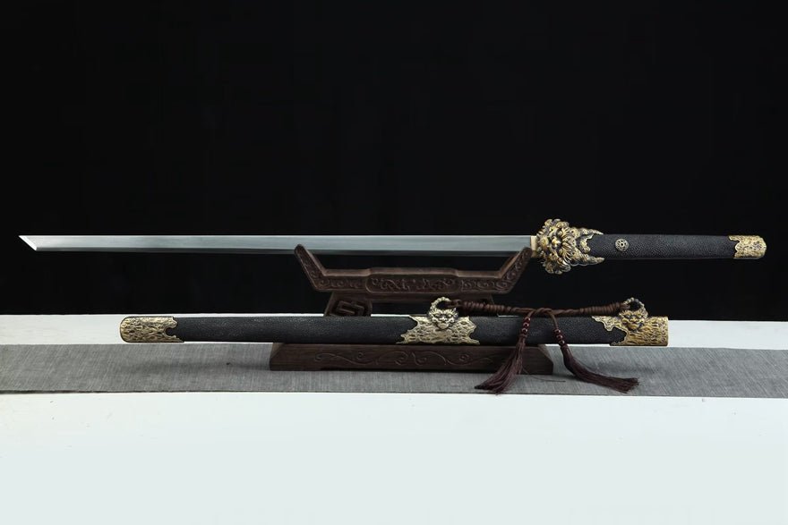 Tang Dao SkyFall Damascus Folded Clay Tempered Black Ray Skin Scabbard 天隕 | KatanaSwordArt Dao For Sale