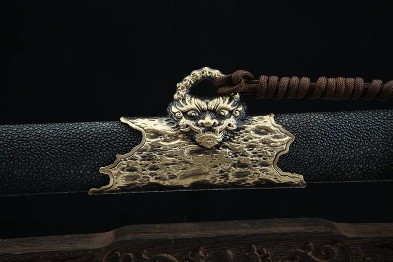 Tang Dao SkyFall Damascus Folded Clay Tempered Black Ray Skin Scabbard 天隕 For Sale | KatanaSwordArt Japanese Katana