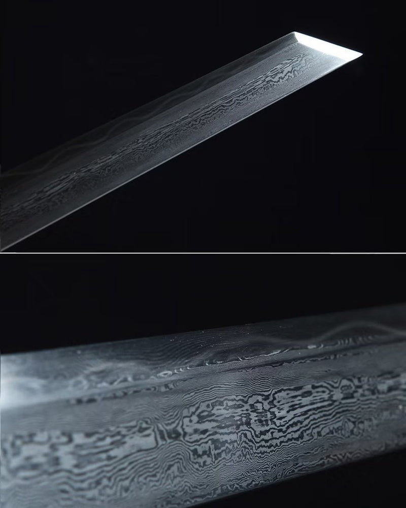 Tang Dao SkyFall Damascus Folded Clay Tempered Black Ray Skin Scabbard 天隕 For Sale | KatanaSwordArt Japanese Katana