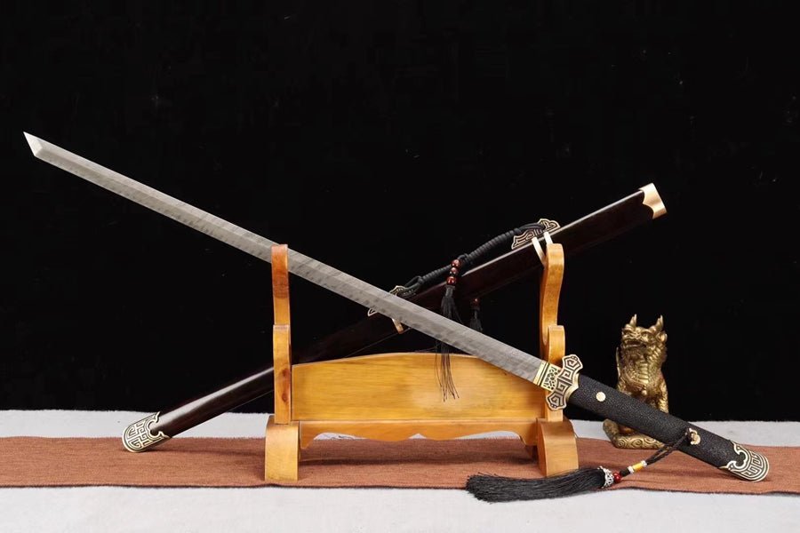 Tang Dao Tianti Damascus Folded Clay Tempered Ebony Wood Scabbard 天梯 | KatanaSwordArt Dao For Sale