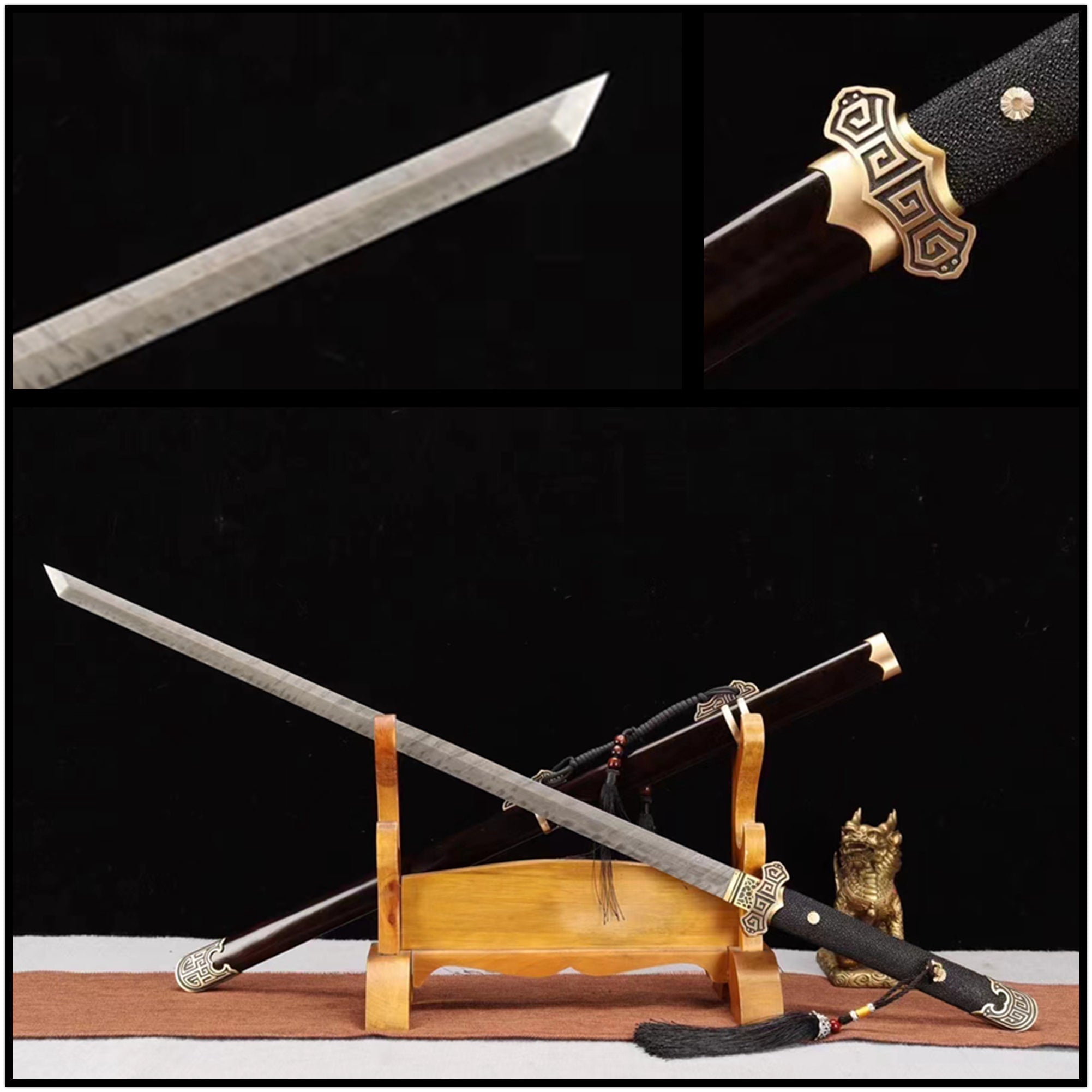 Tang Dao Tianti Damascus Folded Clay Tempered Ebony Wood Scabbard 天梯 | KatanaSwordArt Dao For Sale