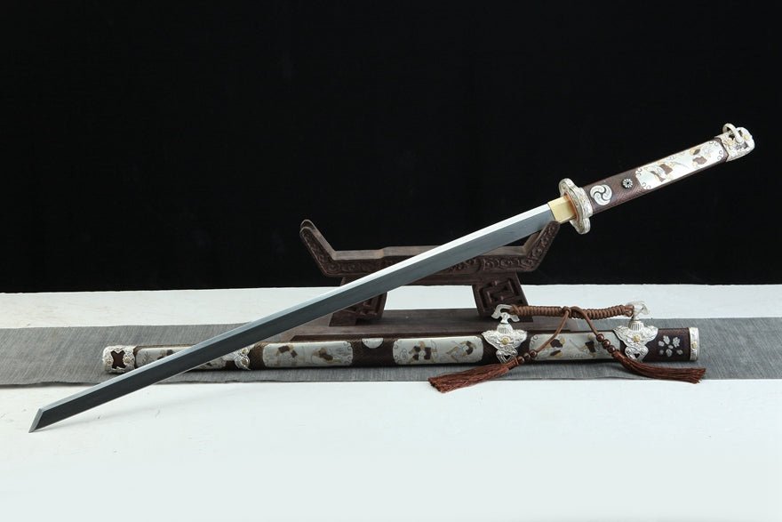 Tang Dao Whirlwind Damascus Folded Clay Tempered Brass Scabbard 旋風 | KatanaSwordArt Dao For Sale