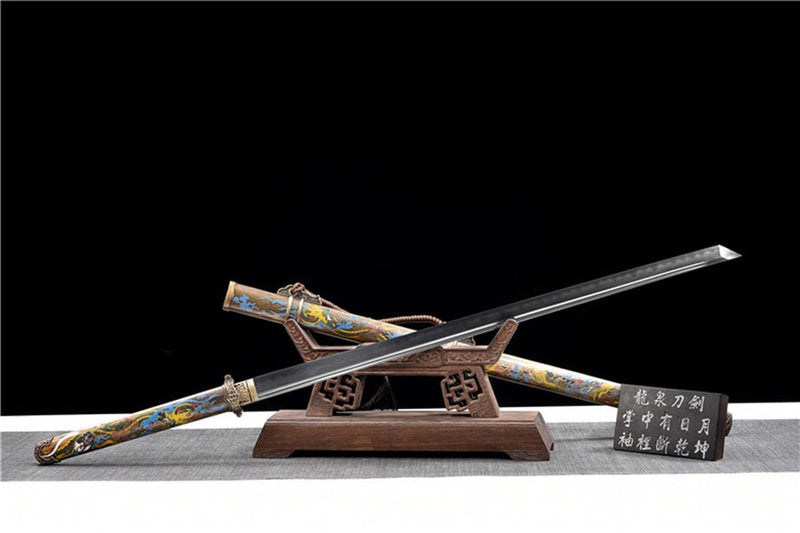 Tang Dao Xianglong Damascus Folded Clay Tempered Brass Scabbard 祥龍 For Sale | KatanaSwordArt Japanese Katana