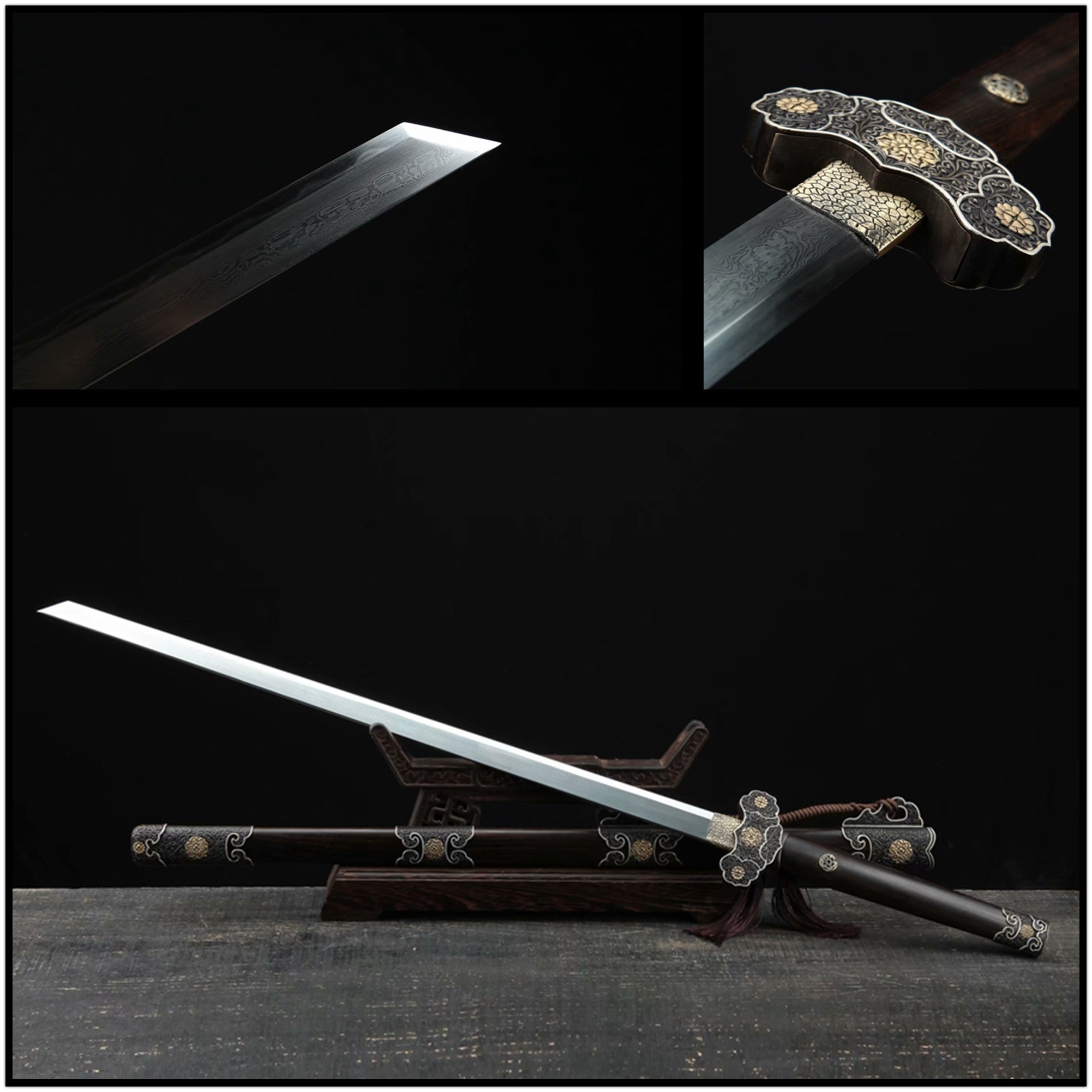 Tang Dao Xuanzong Damascus Folded Clay Tempered Ebony Wood Scabbard 玄宗 | KatanaSwordArt Dao For Sale