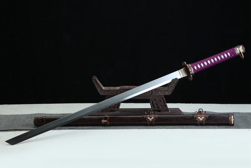 Tang Dao Ying Damascus Folded Clay Tempered Ebony Wood Scabbard 櫻 | KatanaSwordArt Dao For Sale