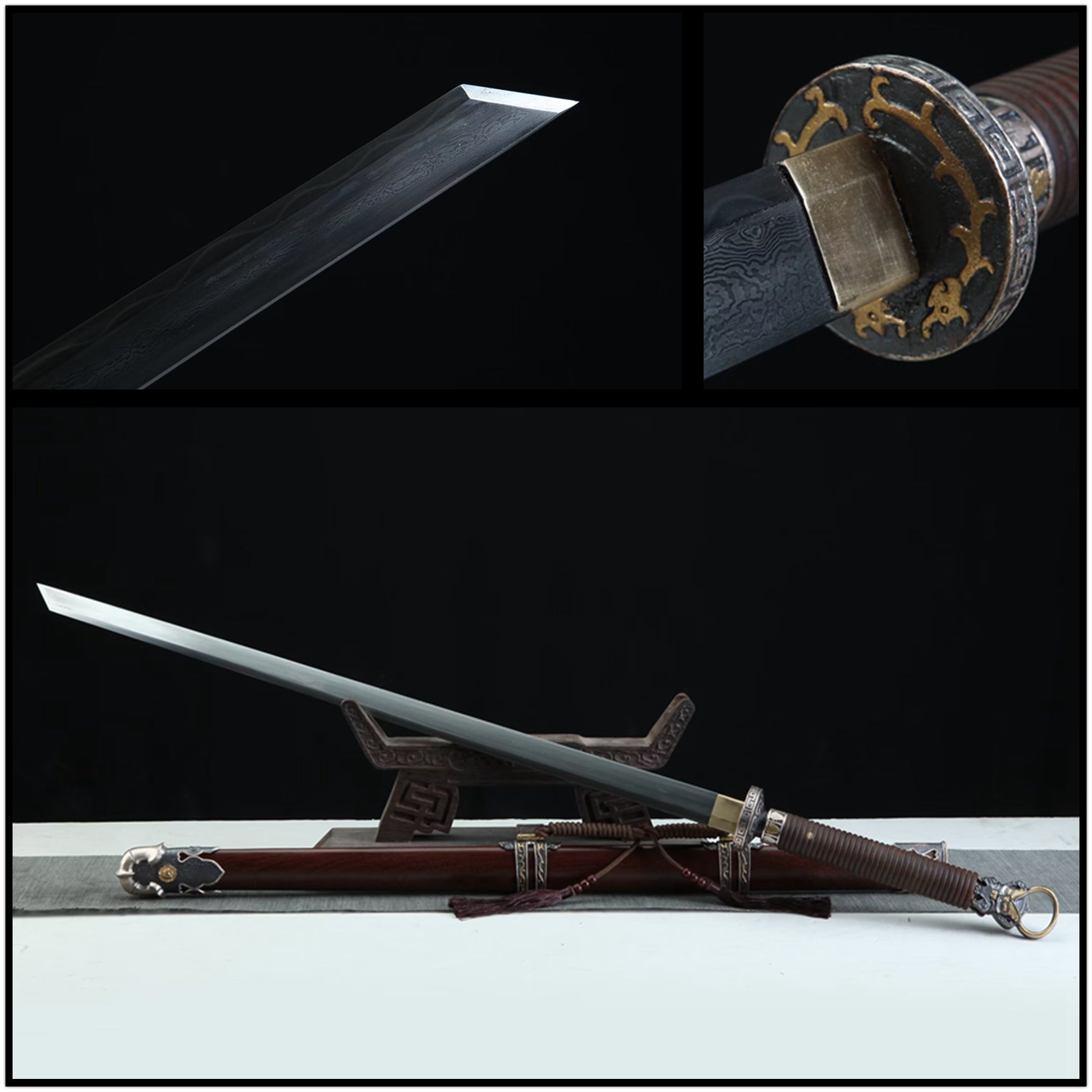 Tang Dao Yuhuan Damascus Folded Clay Tempered Rosewood Scabbard 玉環 | KatanaSwordArt Dao For Sale