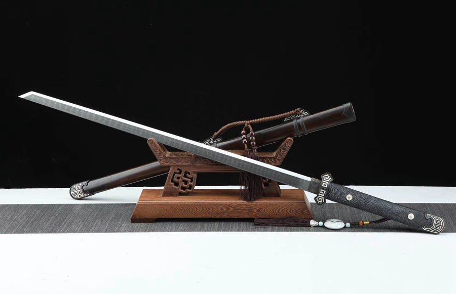 Tang Dao YuQian Damascus Folded Ebony Scabbard 雨錢 | KatanaSwordArt Dao For Sale