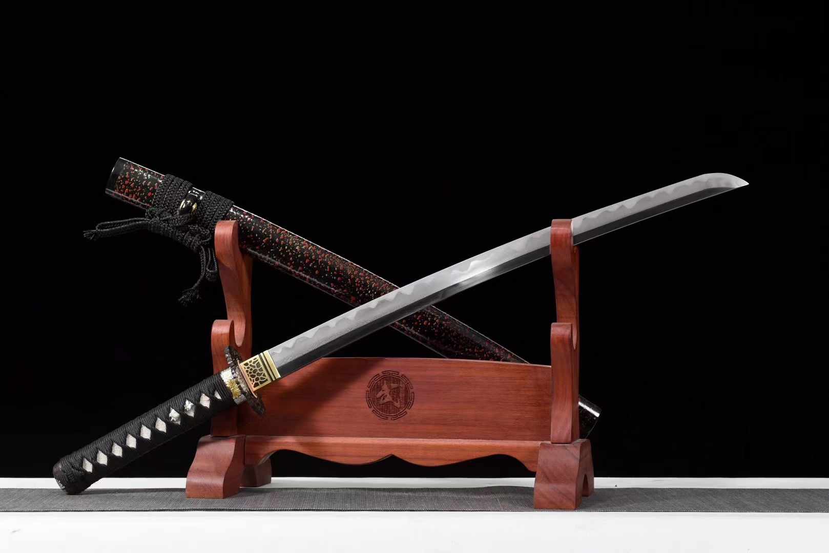 Wakizashi Sword Hua Kai Damascus Folded Clay Tempered 花开 | KatanaSwordArt Wakizashi For Sale 2025