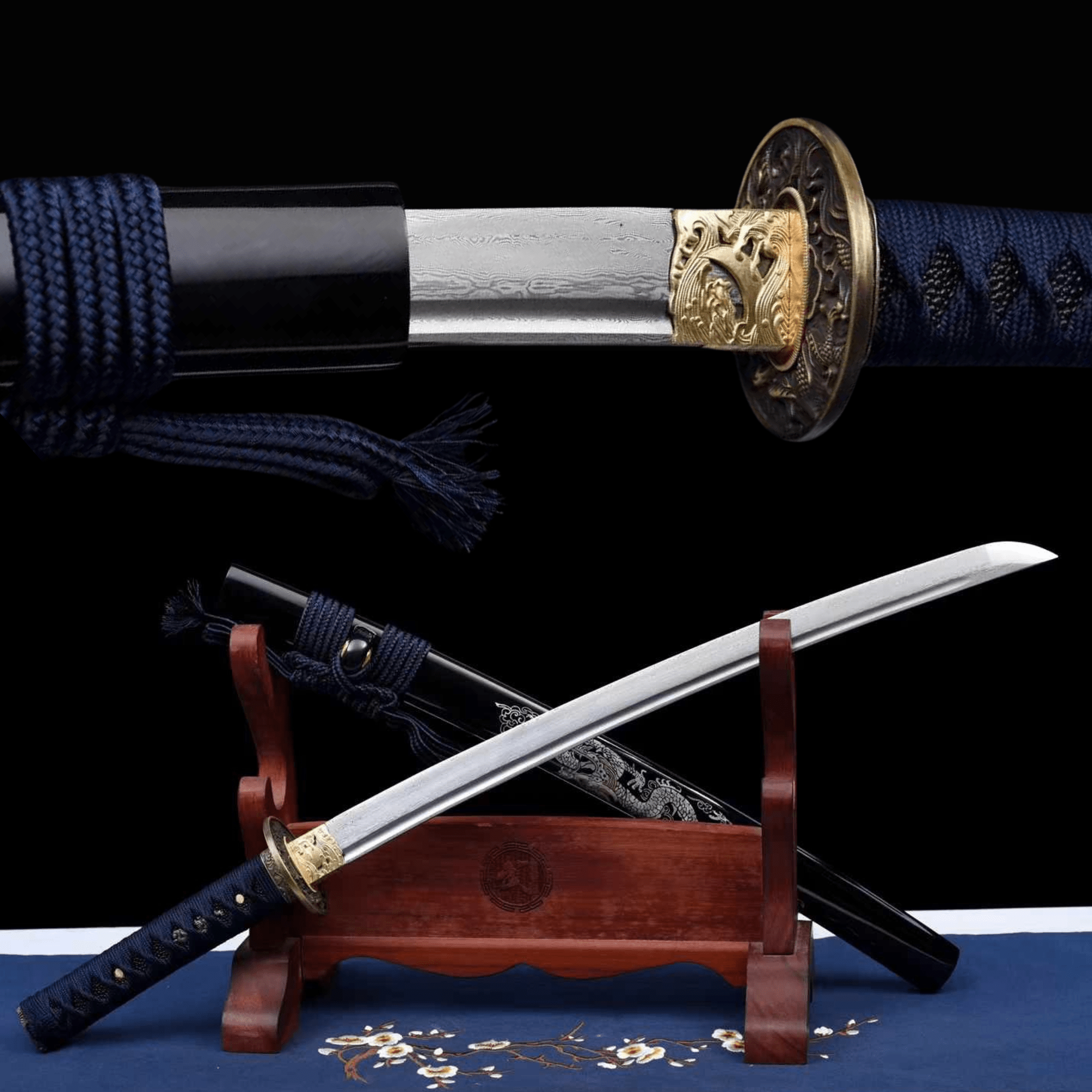 Wakizashi Sword QingLong Damascus Folded Saya 青龍 | KatanaSwordArt Wakizashi For Sale 2025