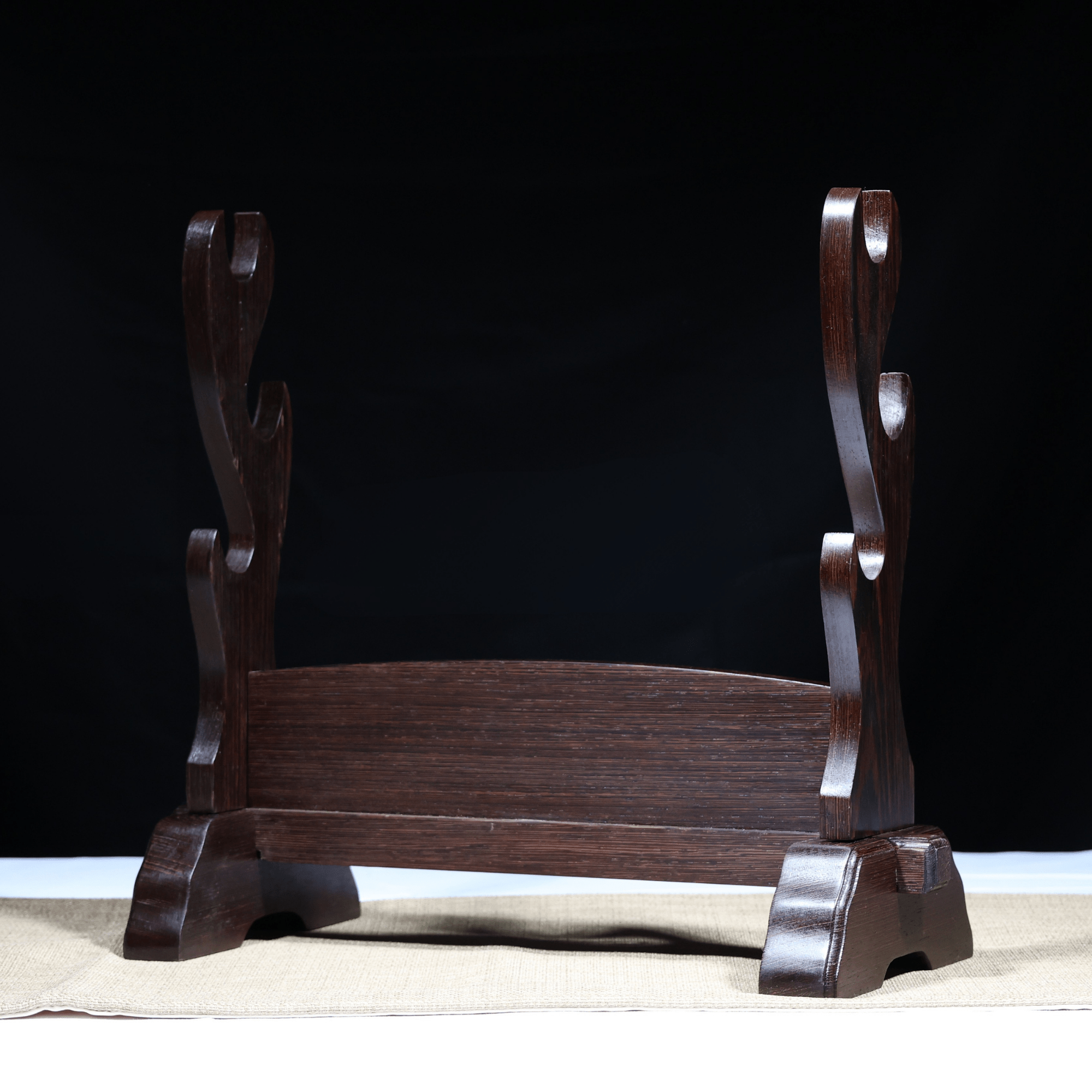 Wenge Wood Three Tier Samurai Sword Stand Carved Wave Motif Base | KatanaSwordArt Sword Stand For Sale 2025