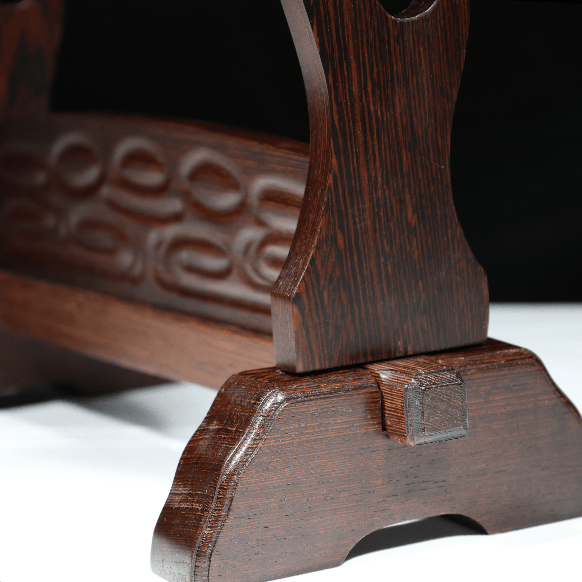 Wenge Wood Three Tier Samurai Sword Stand Carved Wave Motif Base | KatanaSwordArt Sword Stand For Sale 2025