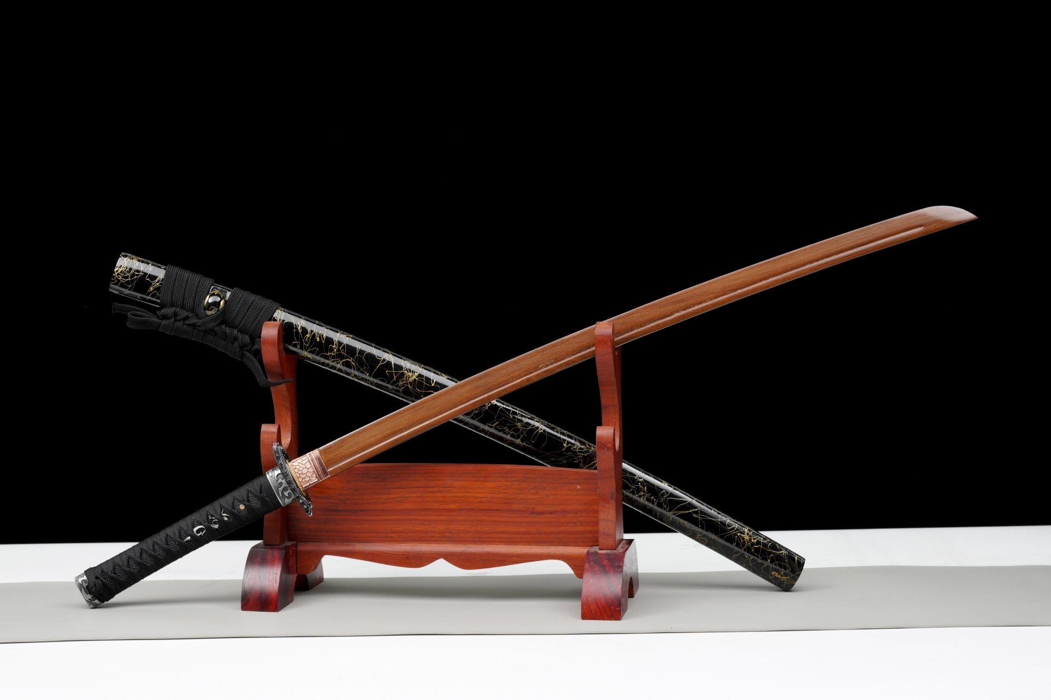 Wooden Katana Dragon Shadow Gold Streaked Gloss Black Saya 龍影 | KatanaSwordArt Wooden Katana For Sale 2025