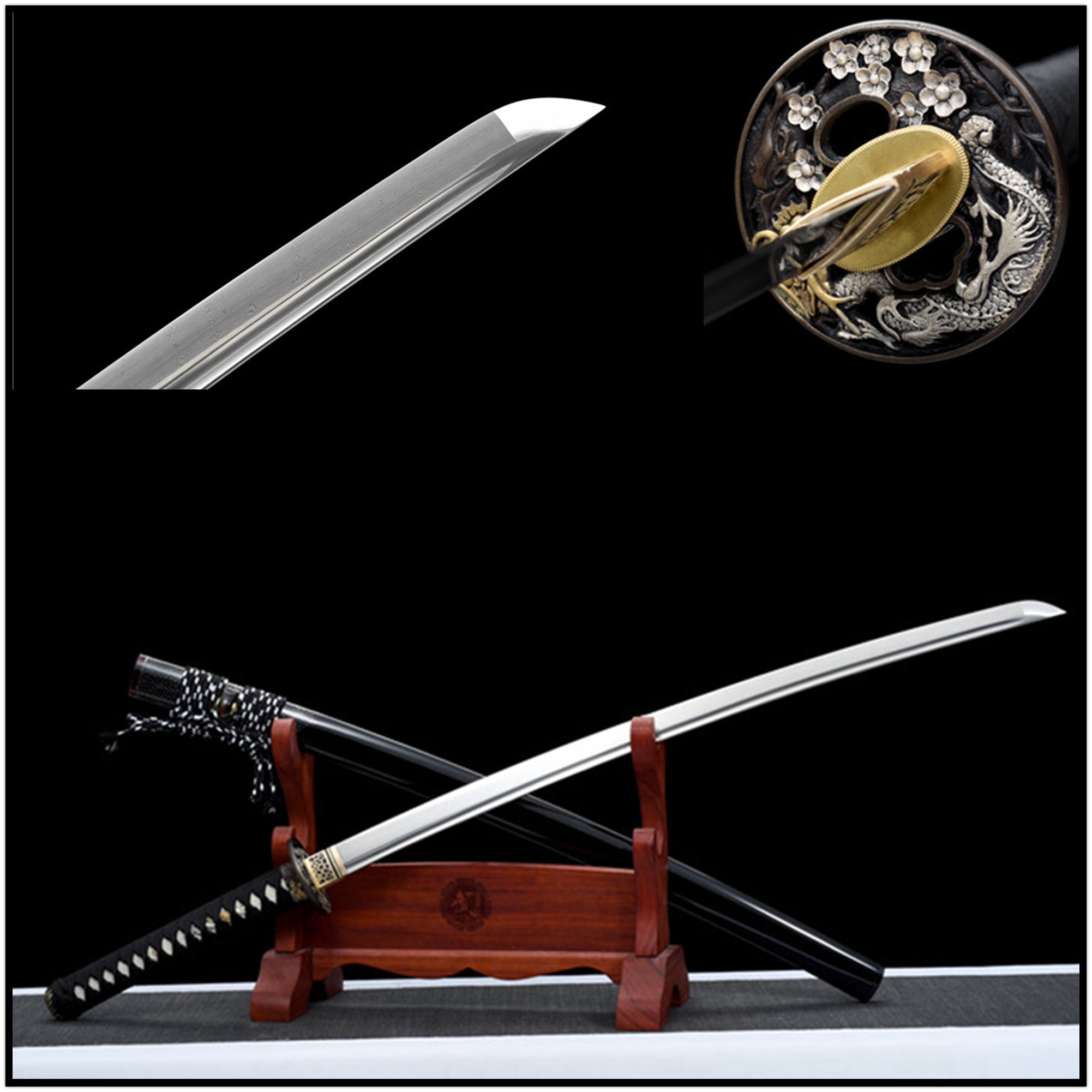 Katana Aoting Damascus Folded Black Saya 傲霆 | KatanaSwordArt Katana For Sale