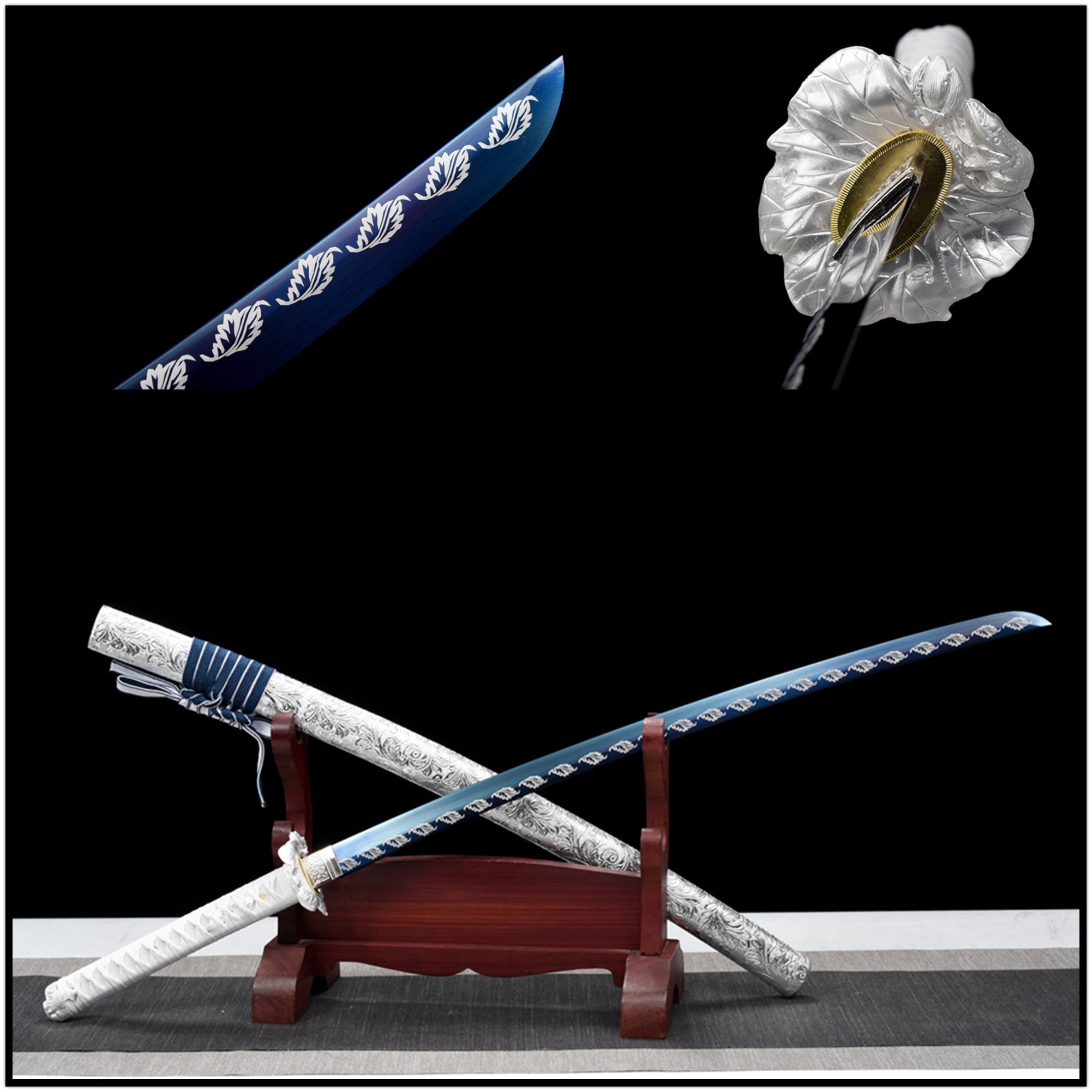 Katana Autumn Moon Spring Steel Blue Blade Silver 秋月 | KatanaSwordArt Katana For Sale
