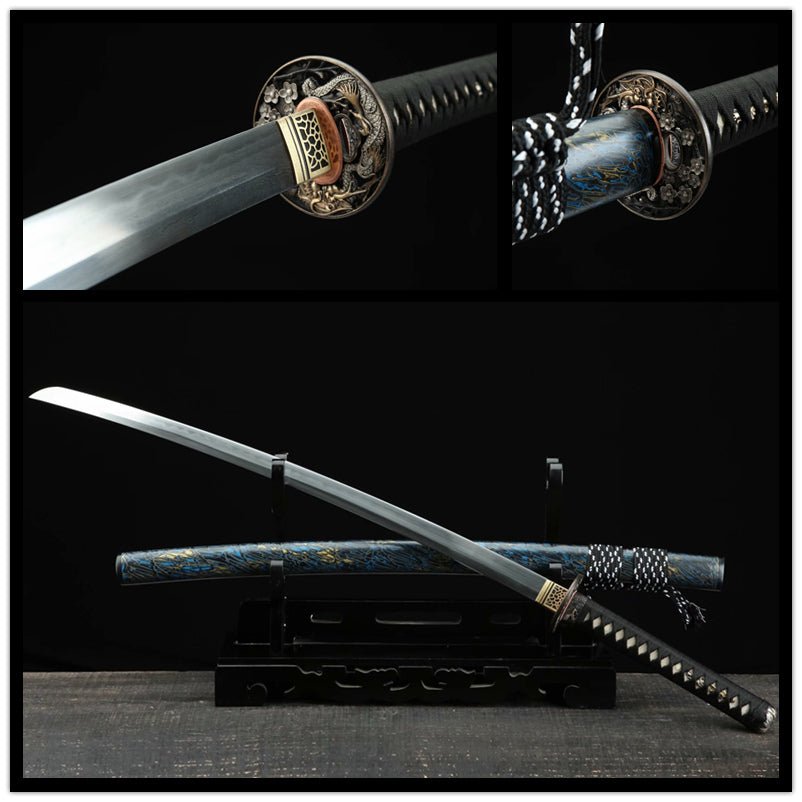 Katana Azure Dragon Blue Flame Damascus Steel Clay Tempered 藍龍 | KatanaSwordArt Katana For Sale 2025