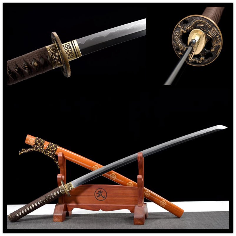 Katana Azure Dragon Damascus Folded Clay Tempered Orange Saya 蒼龍 | KatanaSwordArt Katana For Sale 2025