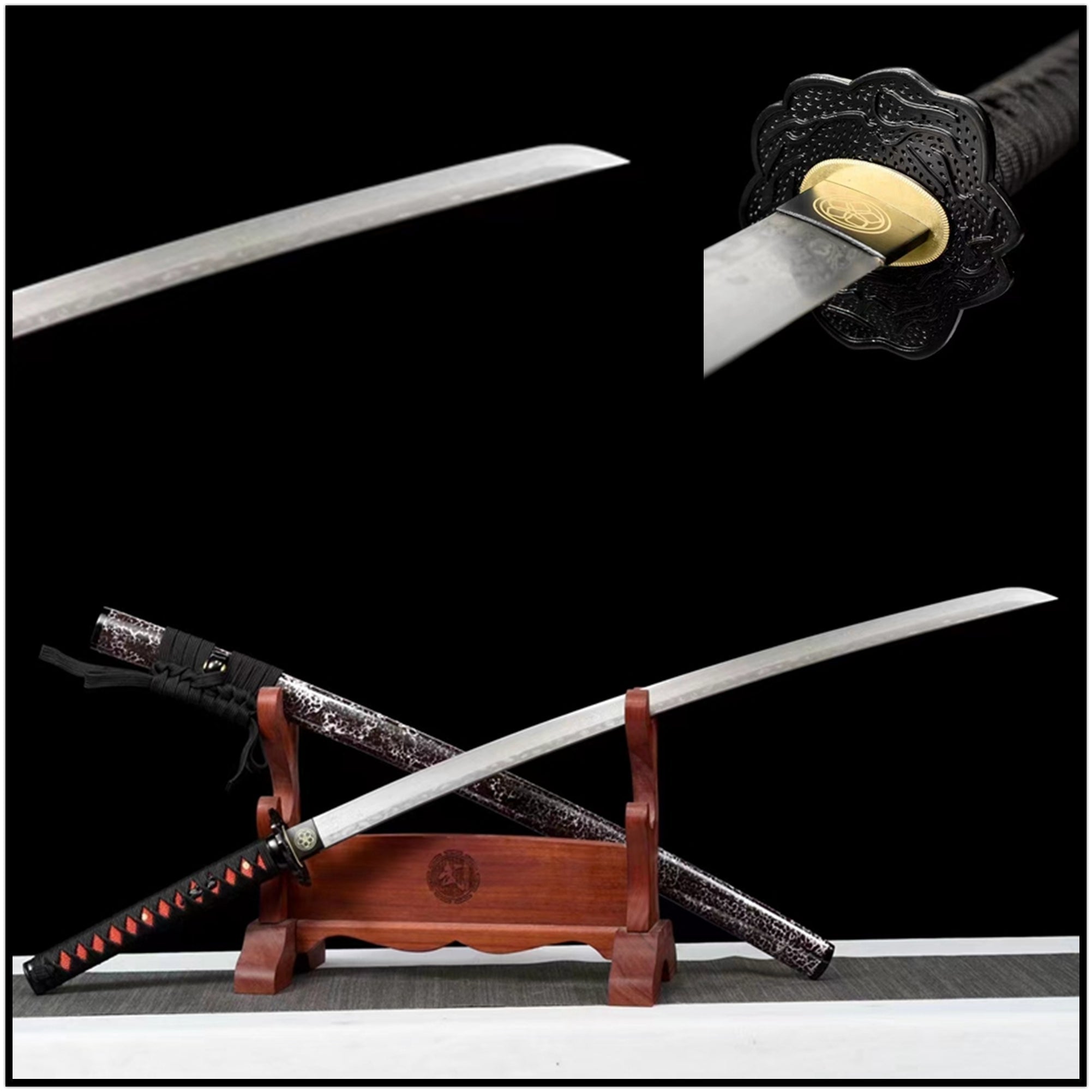 Katana Blood Eagle Damascus Folded Steel Brown Saya 血鷹 | KatanaSwordArt Katana For Sale