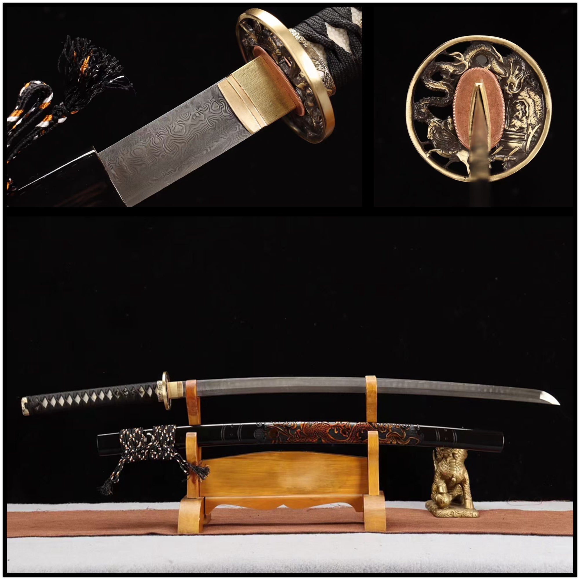 Katana Dragon Horse Damascus Folded Dragon Sculpture Saya 龍馬 | KatanaSwordArt Katana For Sale