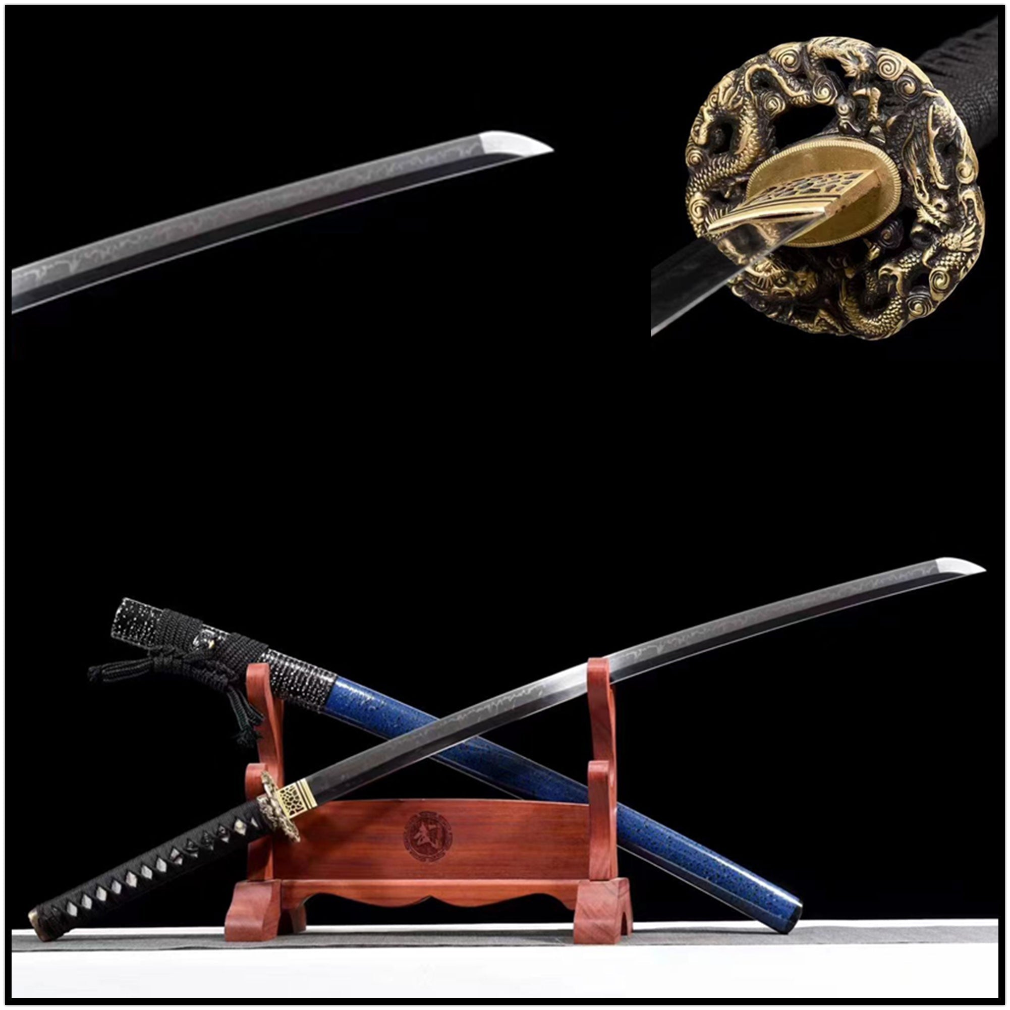 Katana Dragonbird T10 Clay Tempered Blue Saya 龍雀 | KatanaSwordArt Katana For Sale